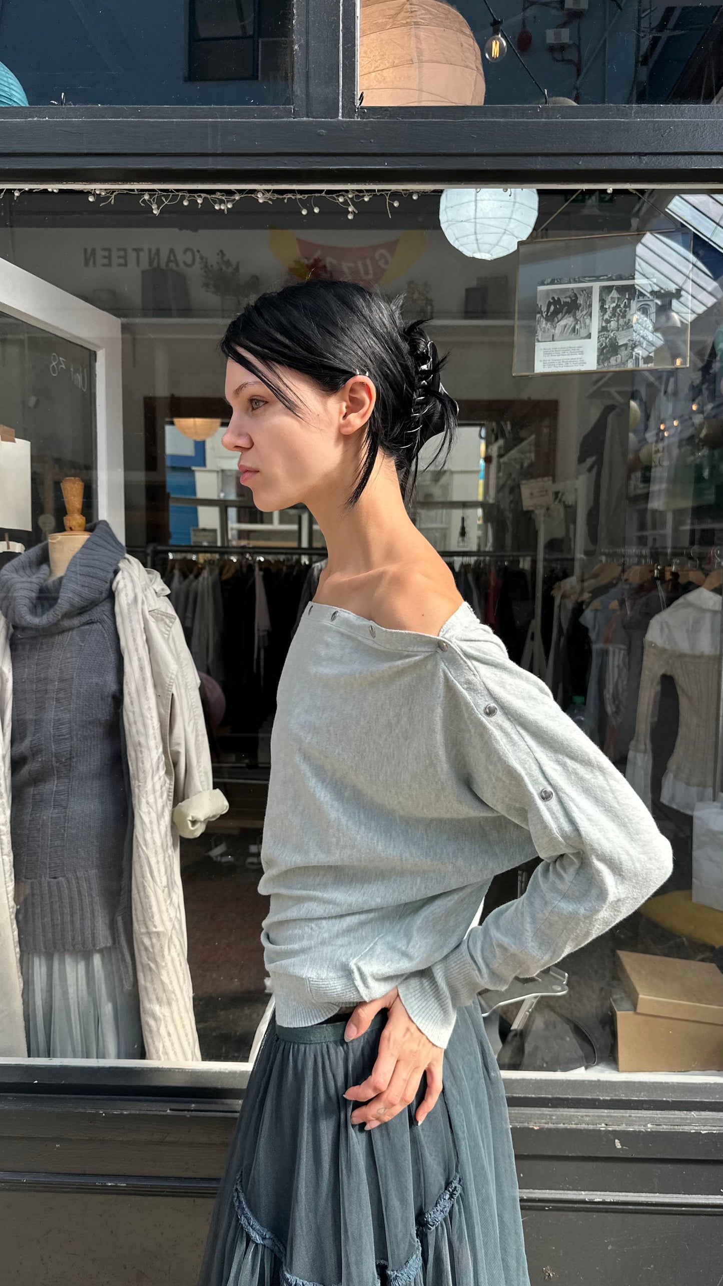 All saints mint slouchy popper arm jumper