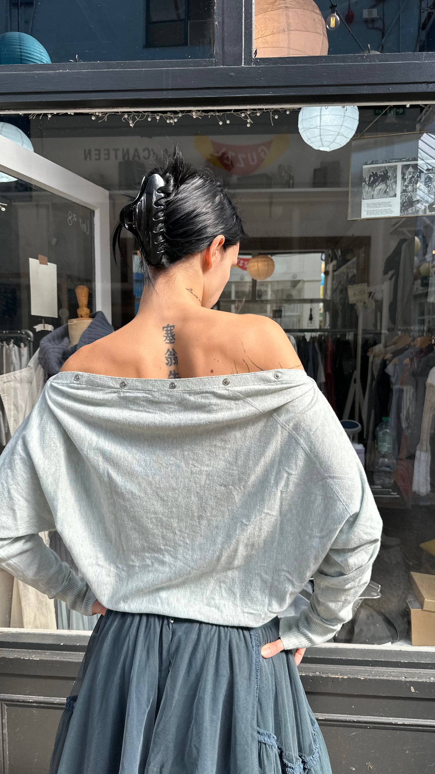 All saints mint slouchy popper arm jumper