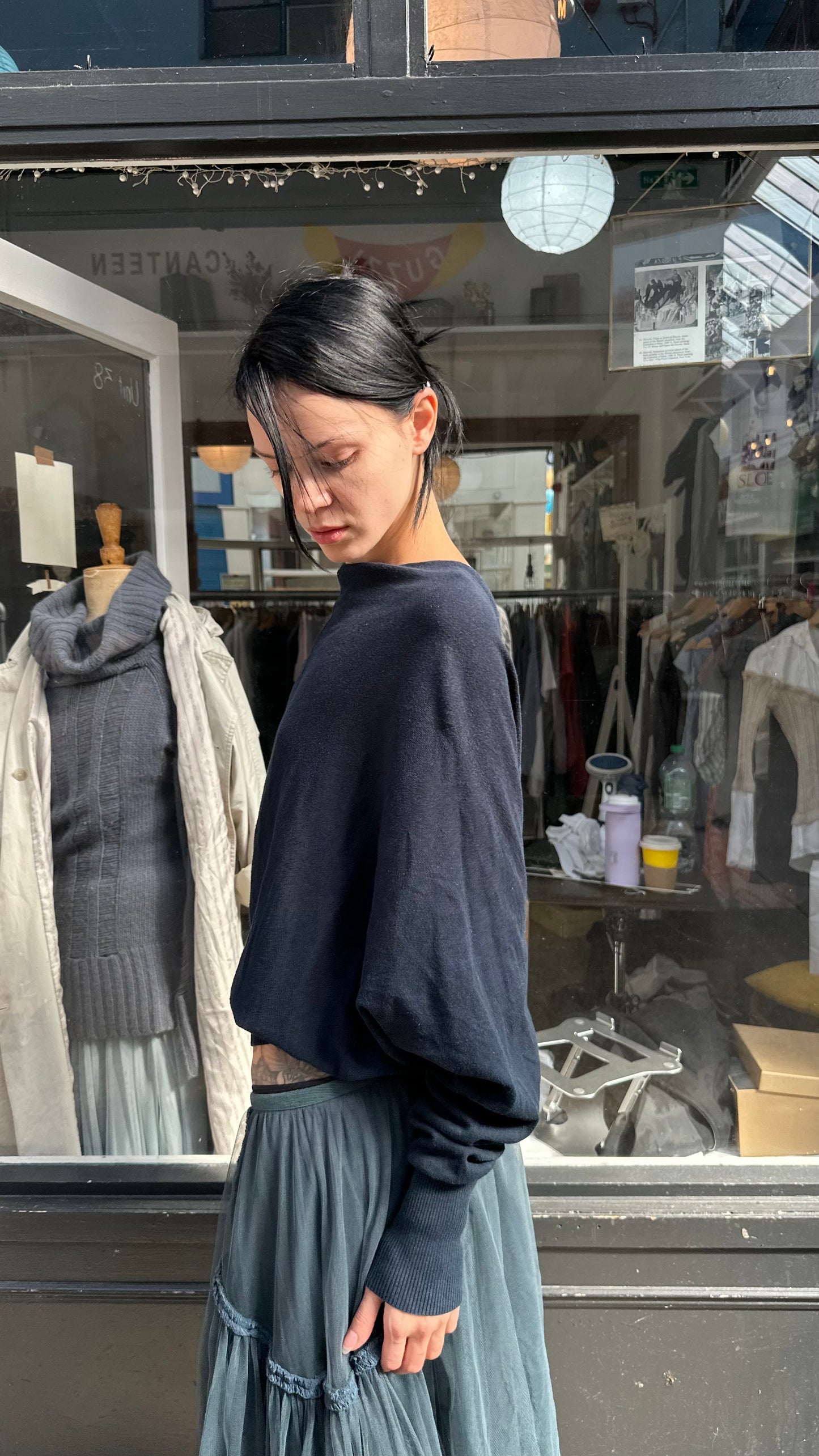 All saints navy slouchy  popper back jumper