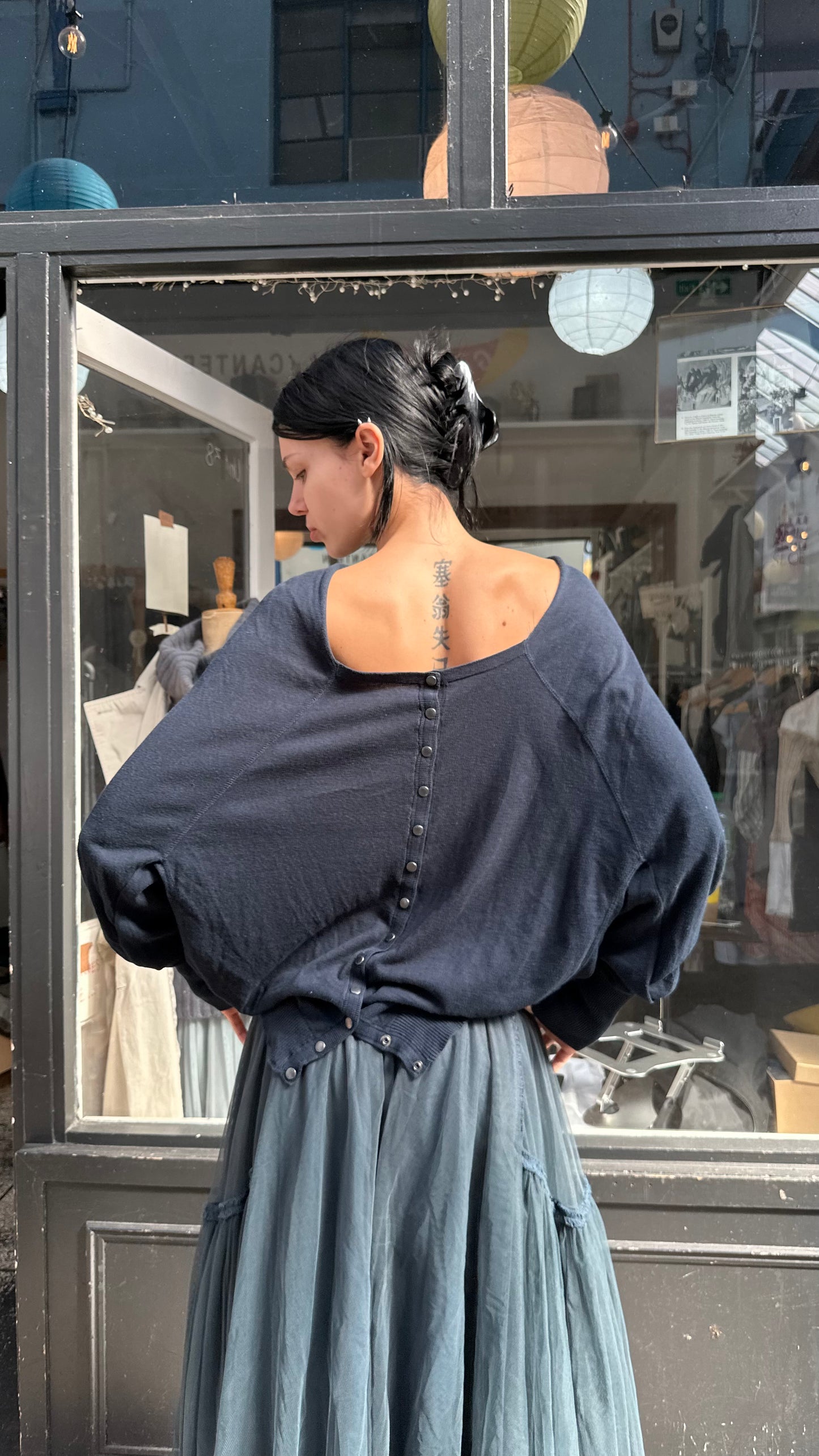All saints navy slouchy  popper back jumper