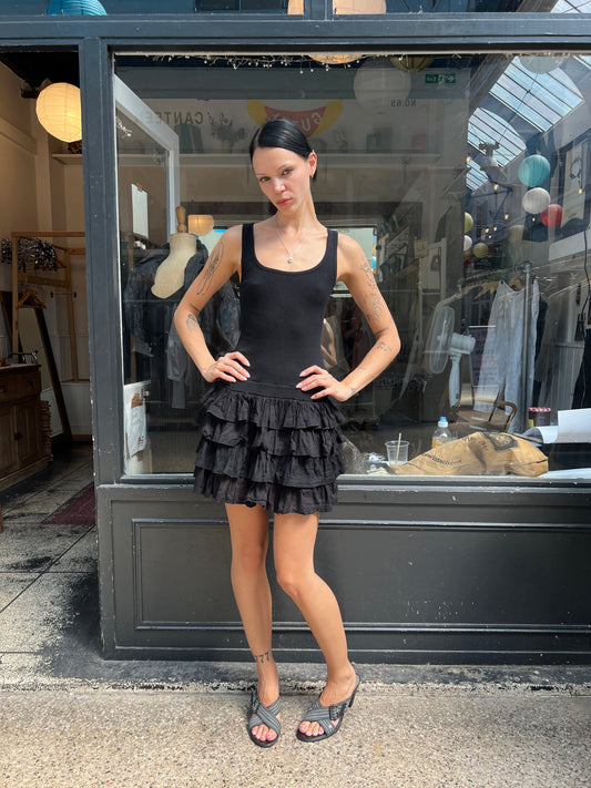 Black cotton drop waist dress