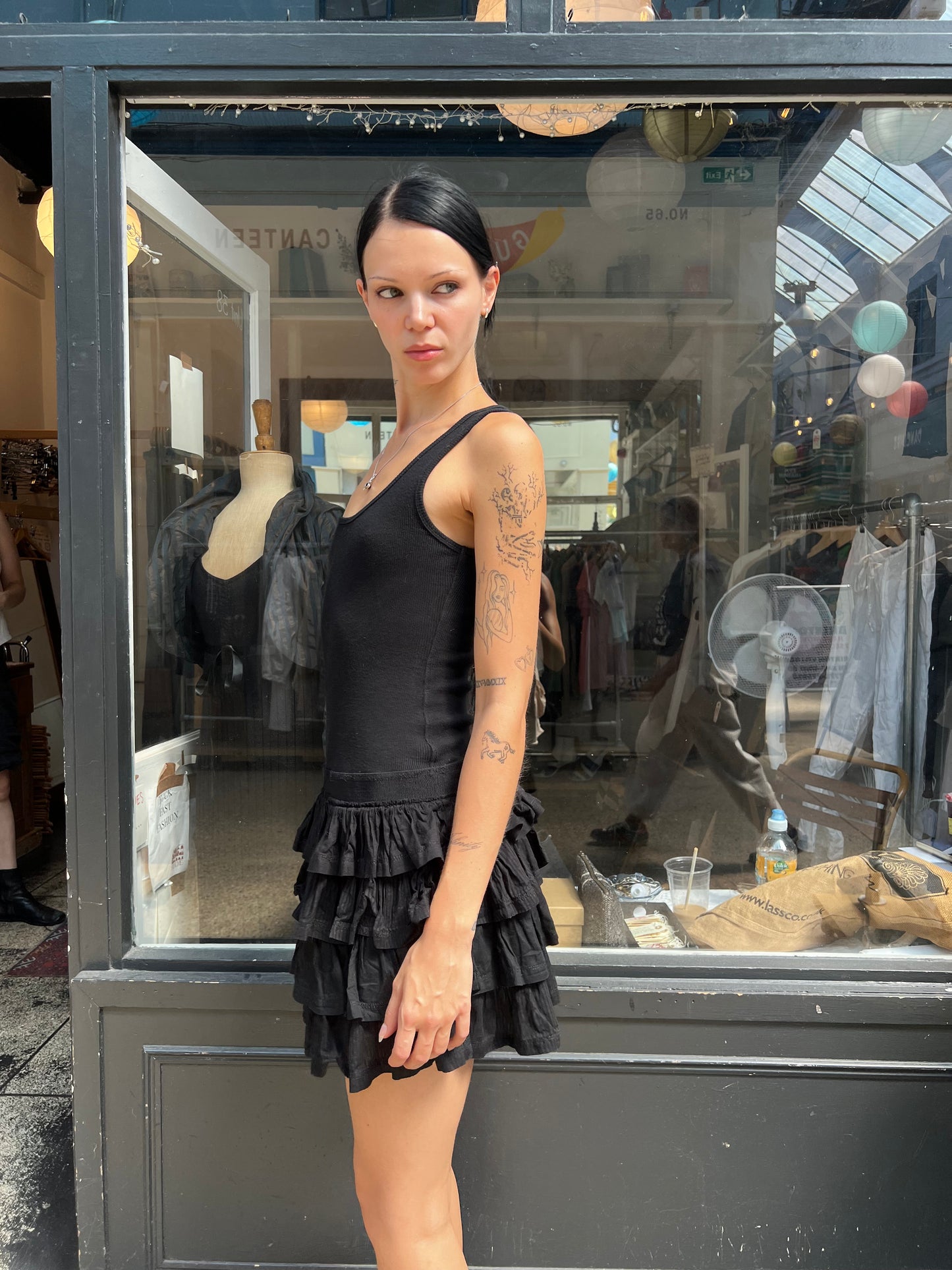 Black cotton drop waist dress