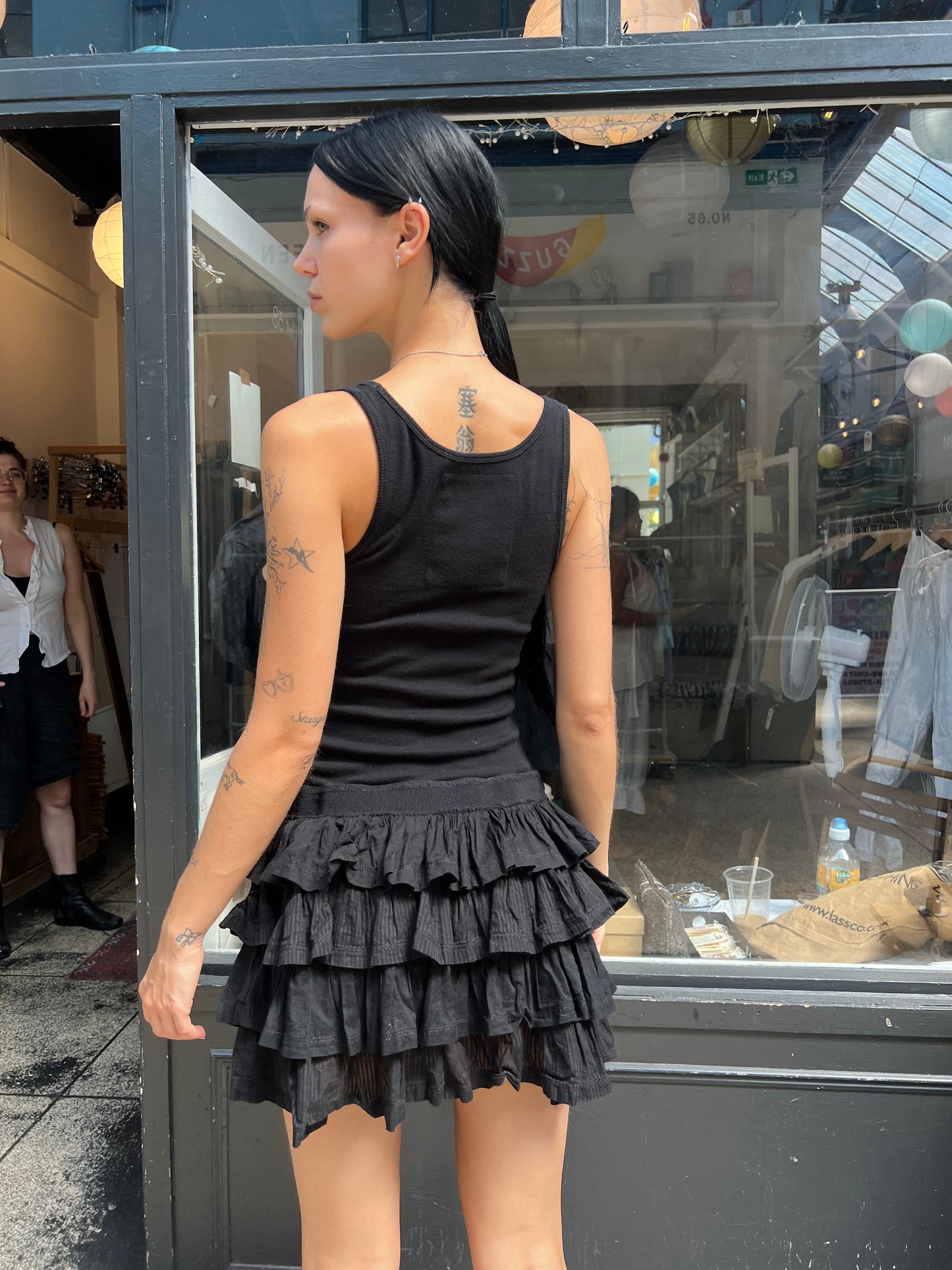 Black cotton drop waist dress