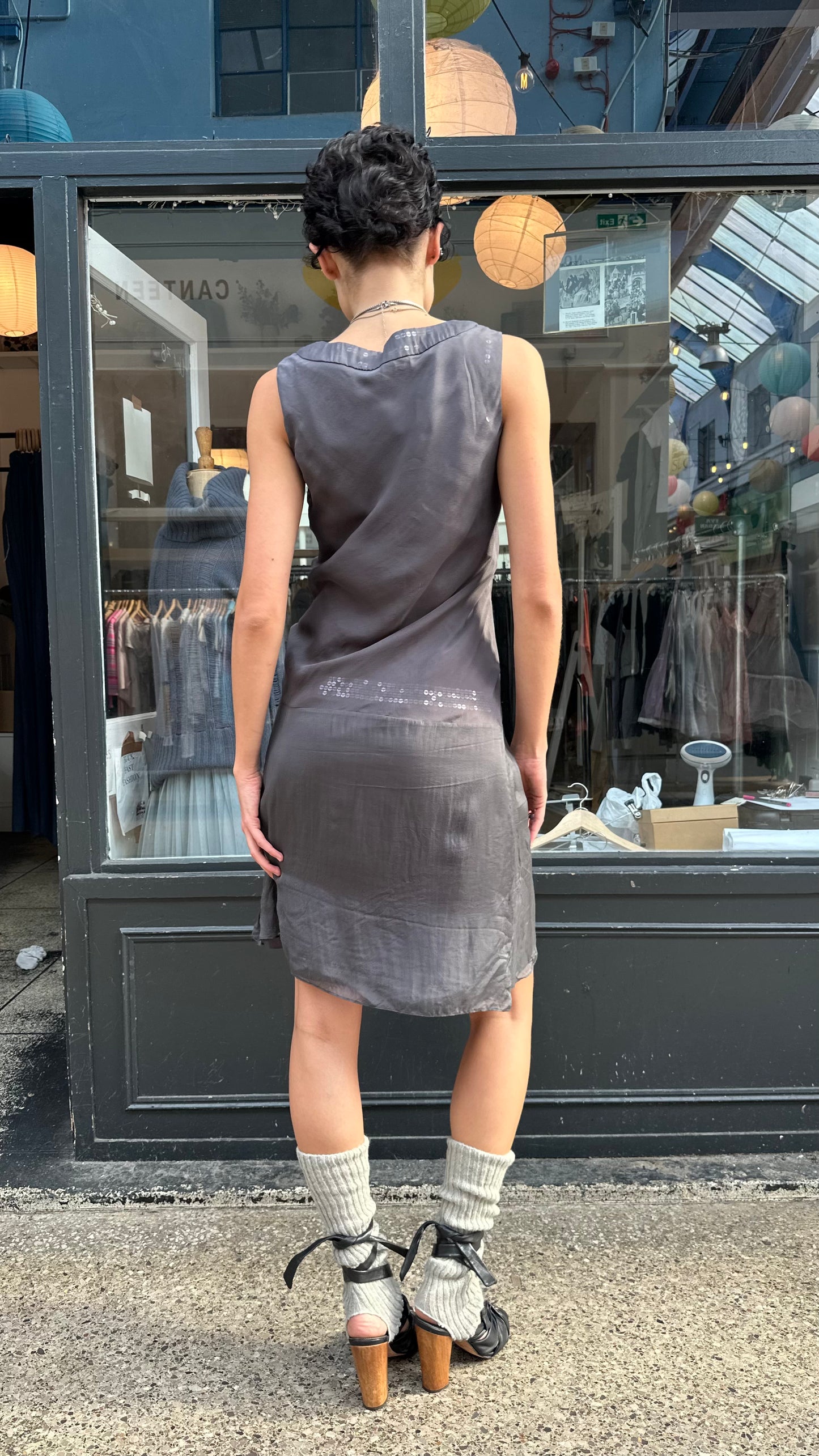 Drop waist dress with sequin underlay