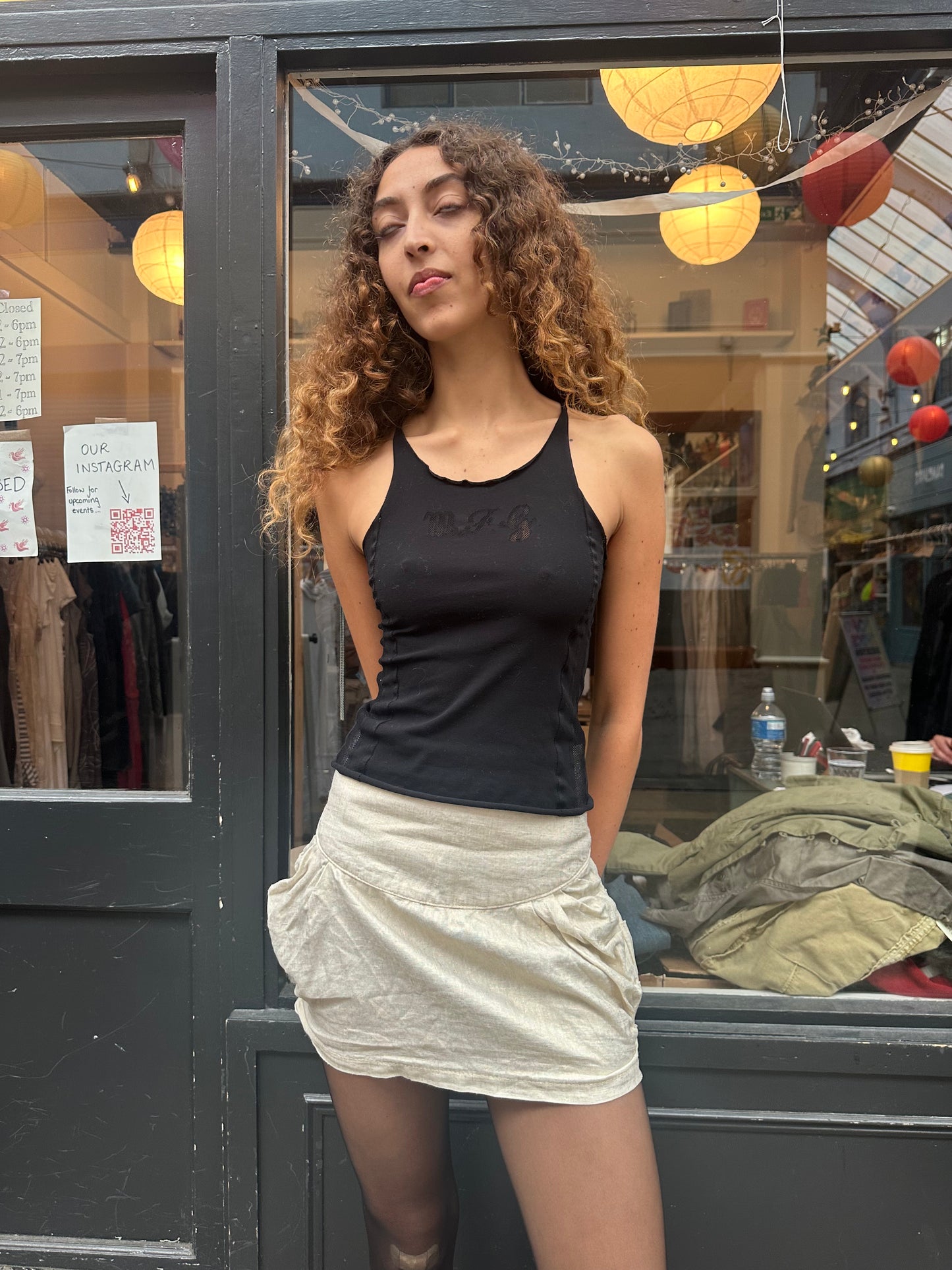 Drop waist mini skirt