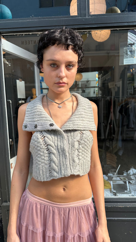 All saints grey knit cropped cardigan