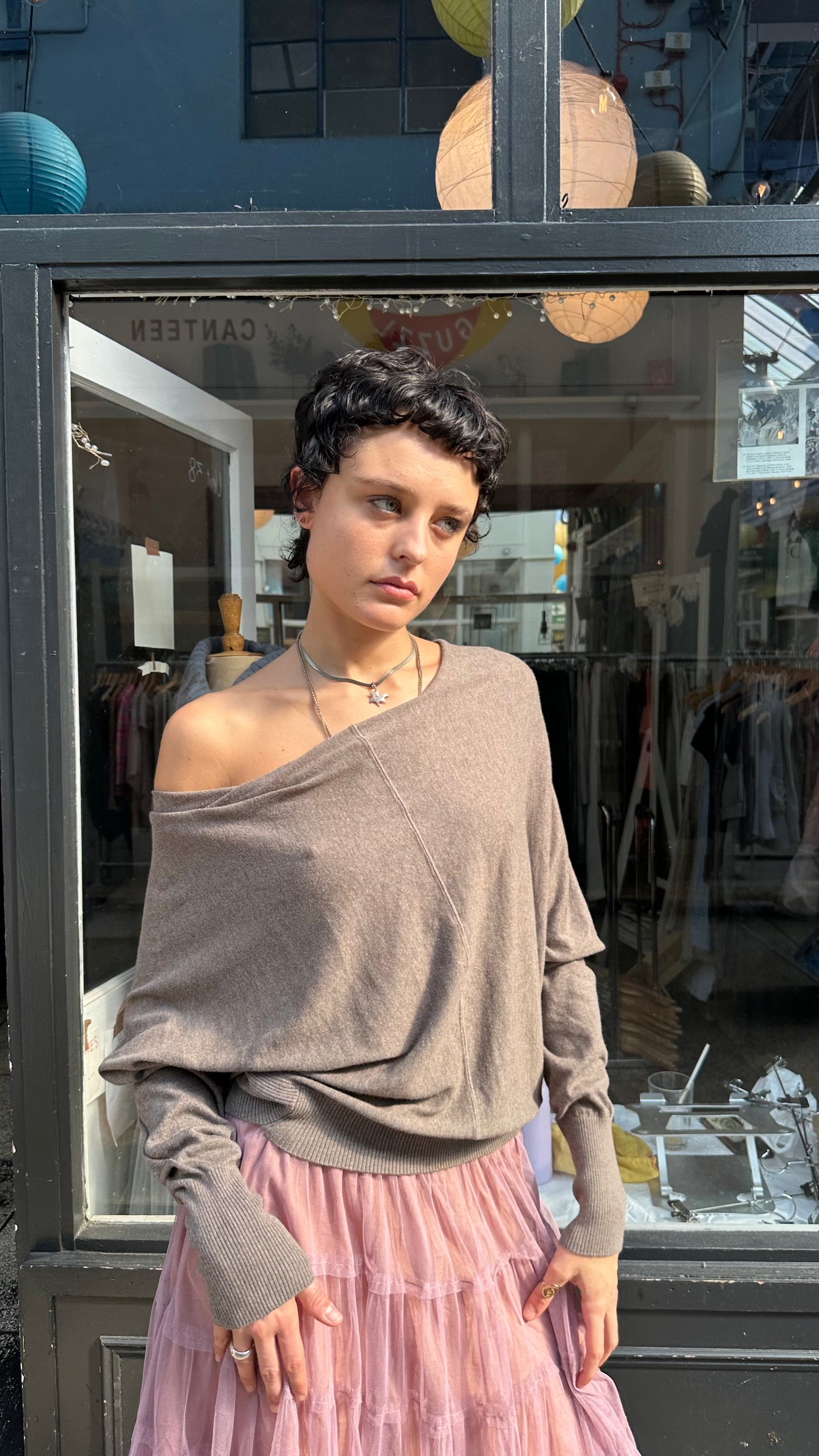 all saints brown slouchy popper back jumper