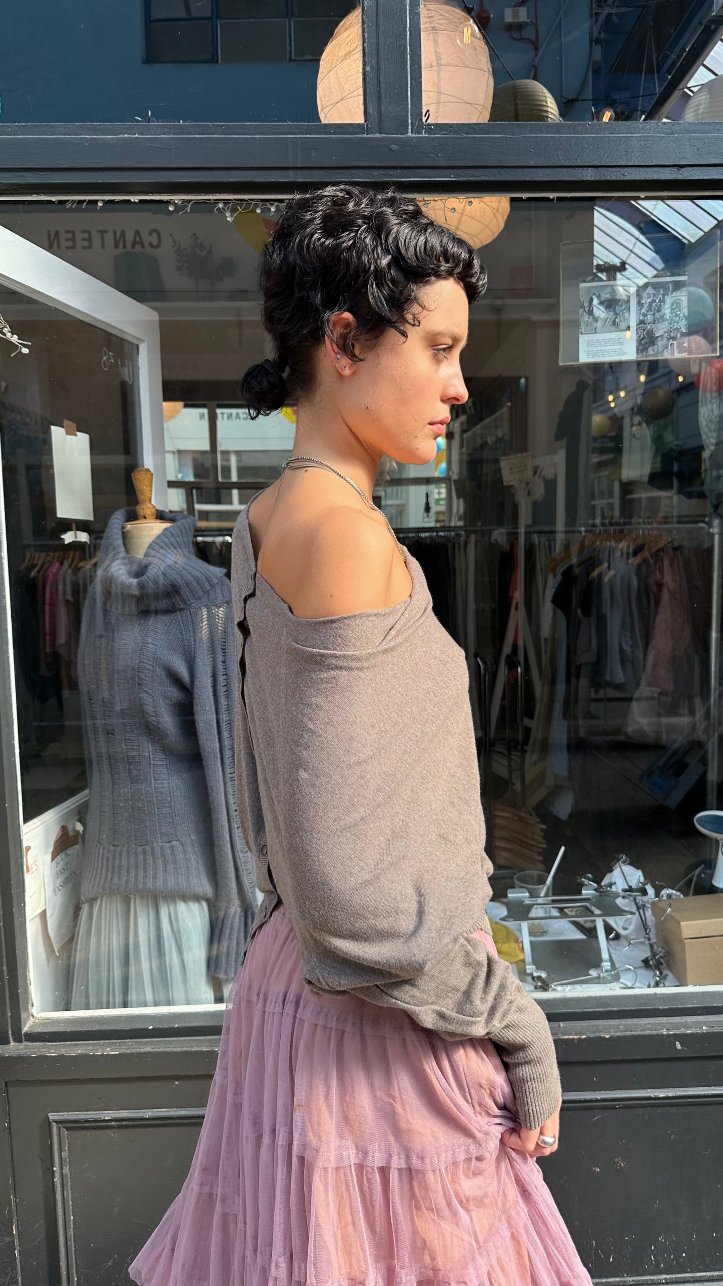 all saints brown slouchy popper back jumper