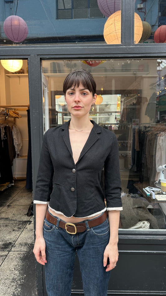 Black wool jacket with cream cotton lining
