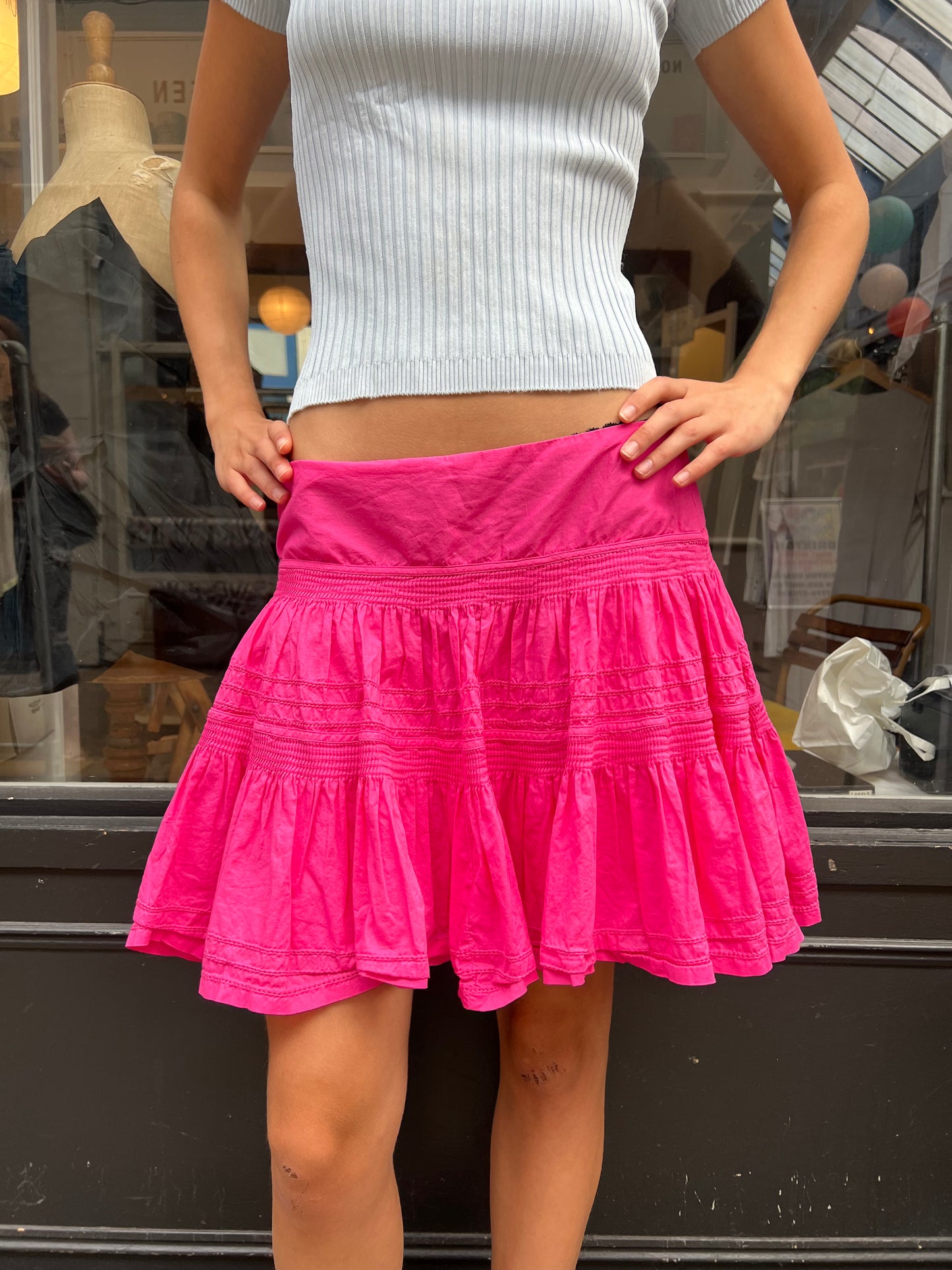 Bright pink 100% cotton mini skirt