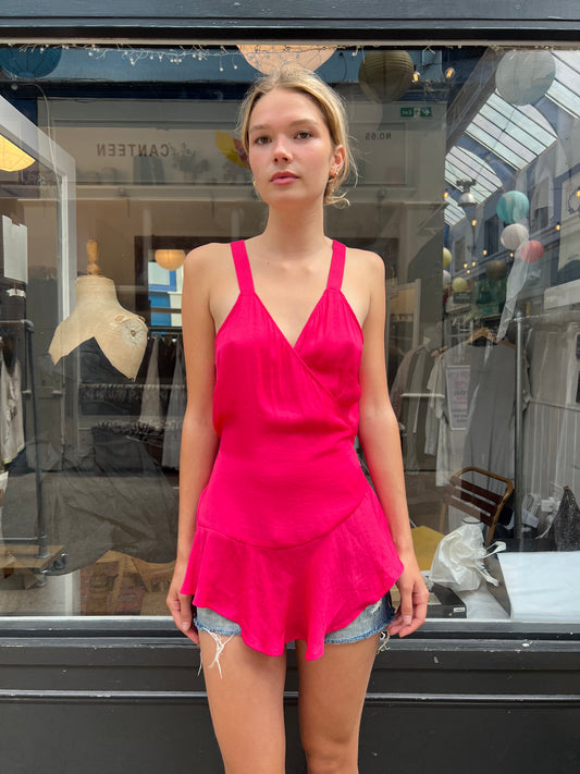 Bright pink wrap top