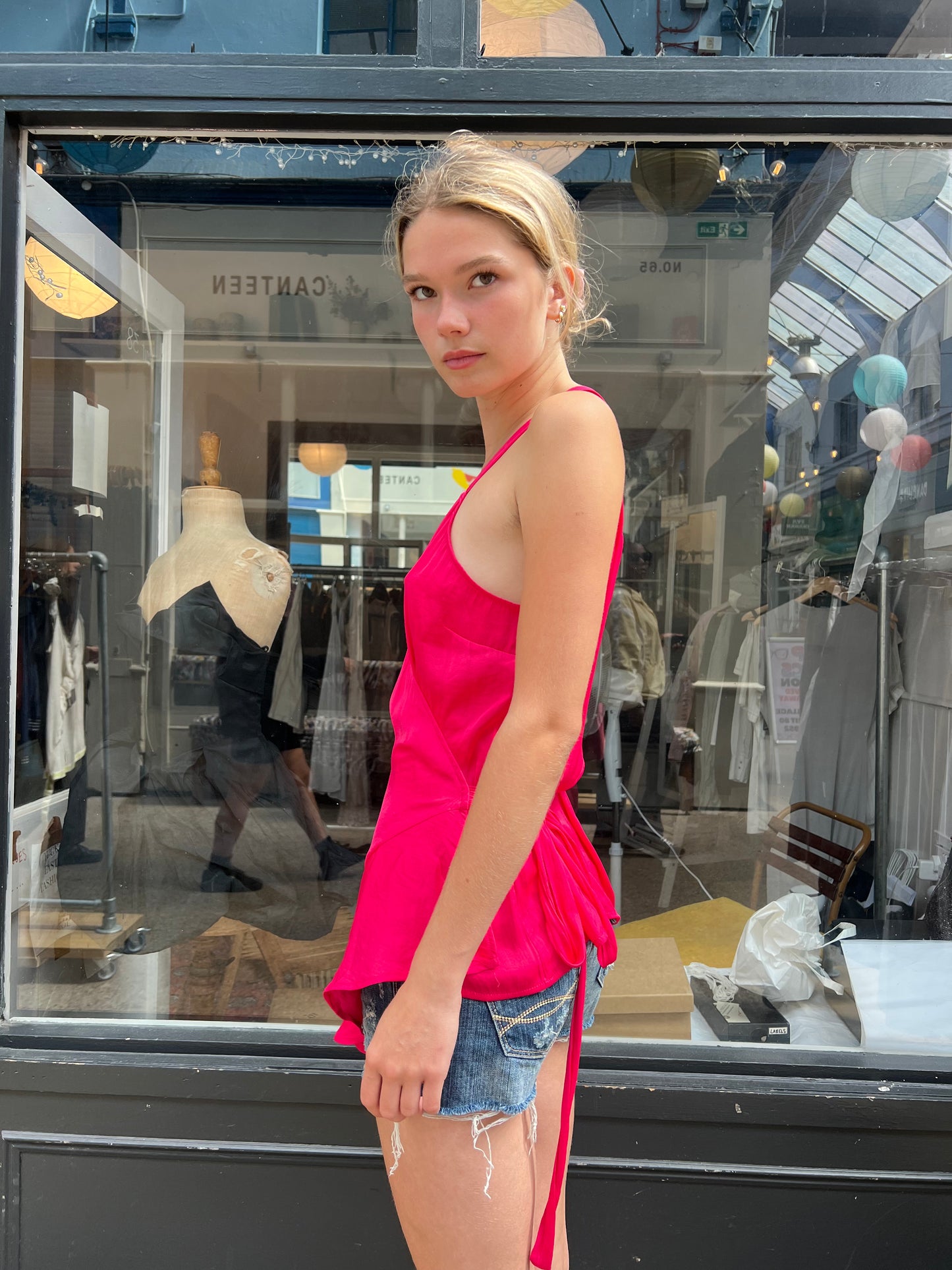 Bright pink wrap top