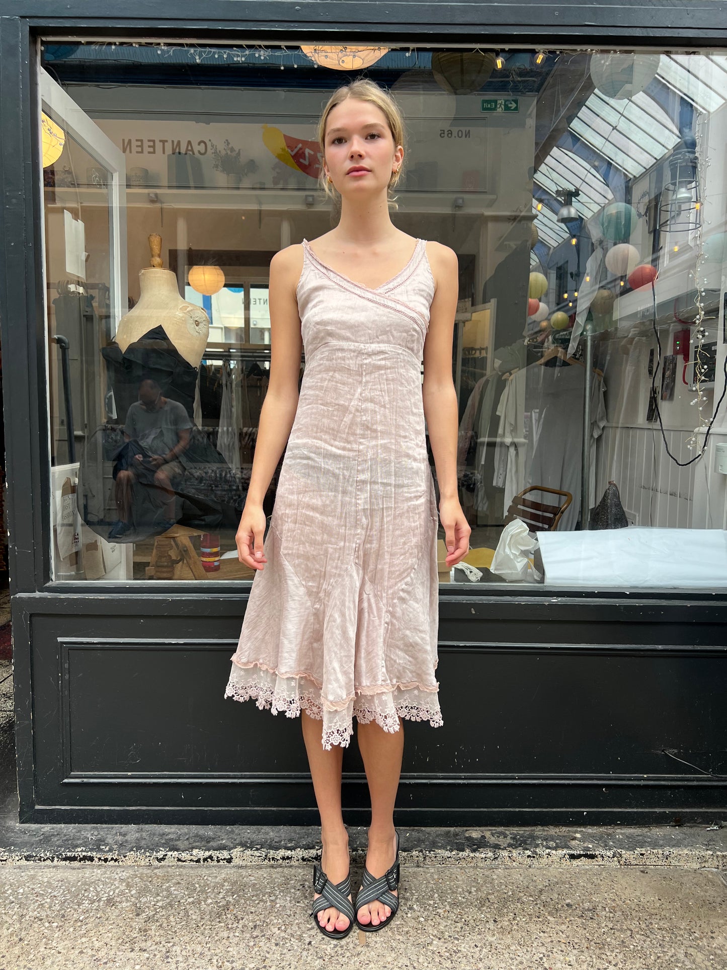 Baby pink striped midi dress