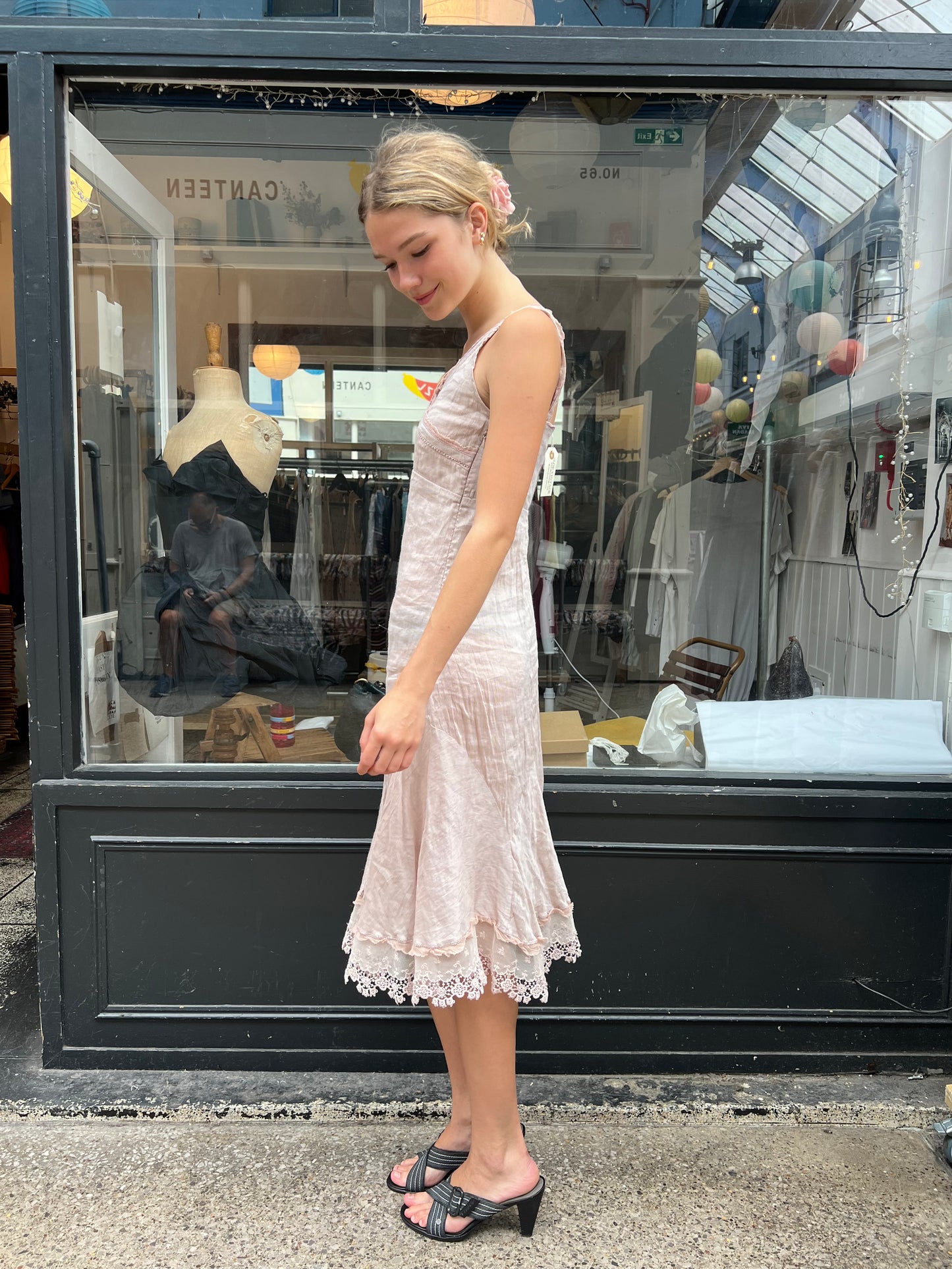Baby pink striped midi dress