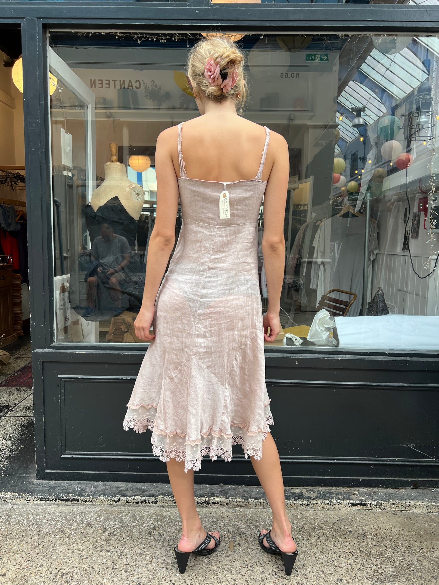 Baby pink striped midi dress