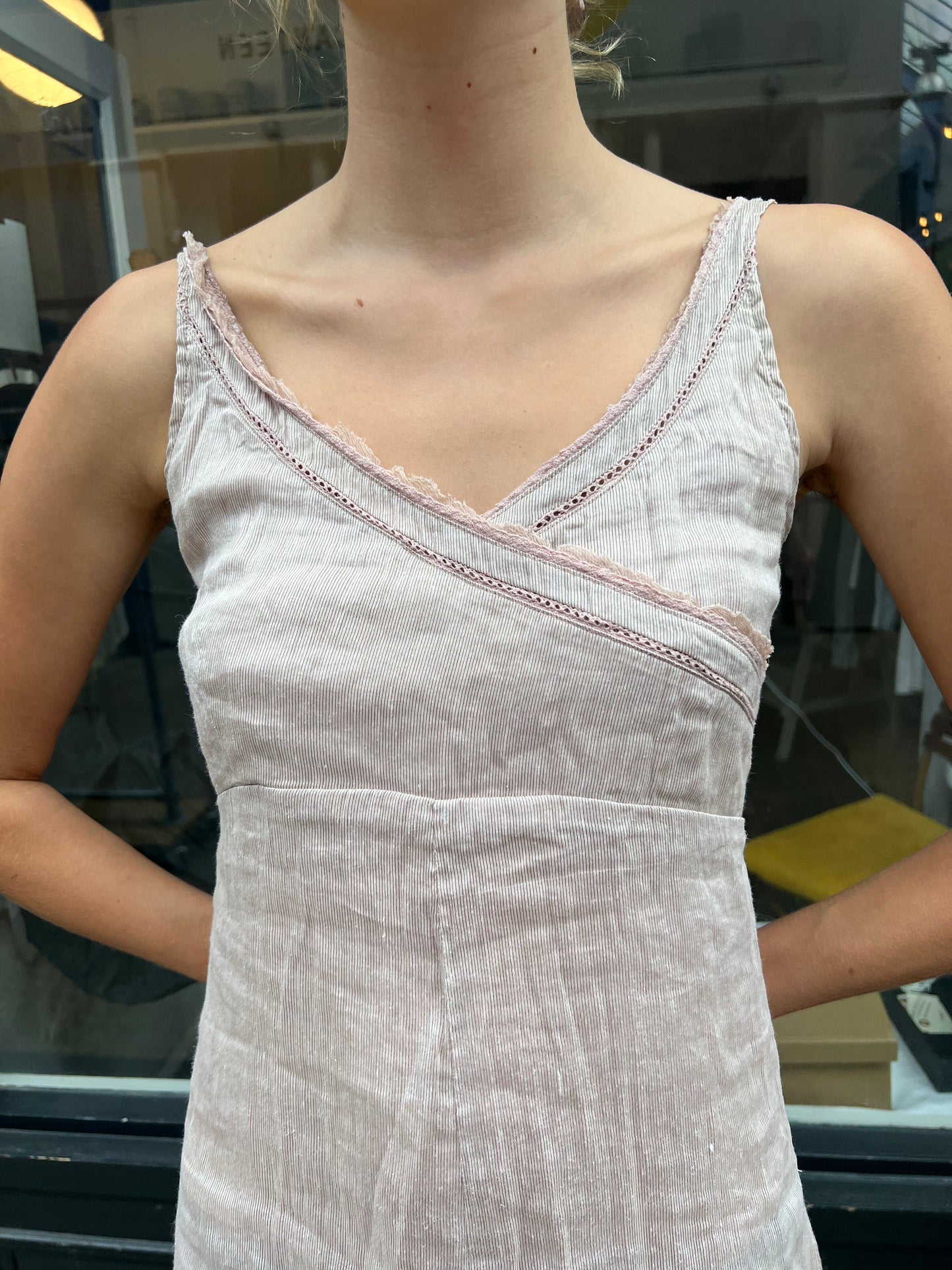 Baby pink striped midi dress