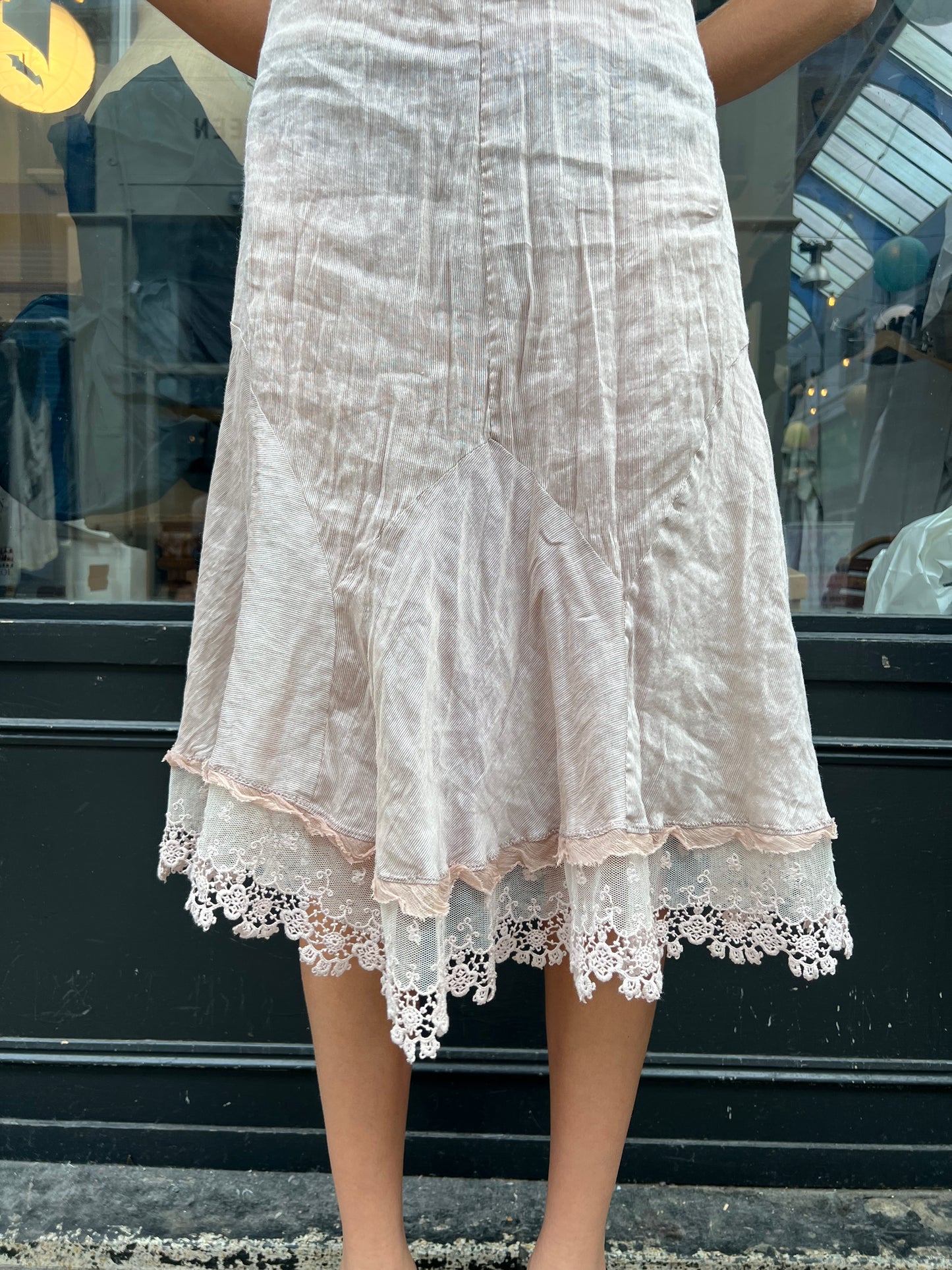 Baby pink striped midi dress