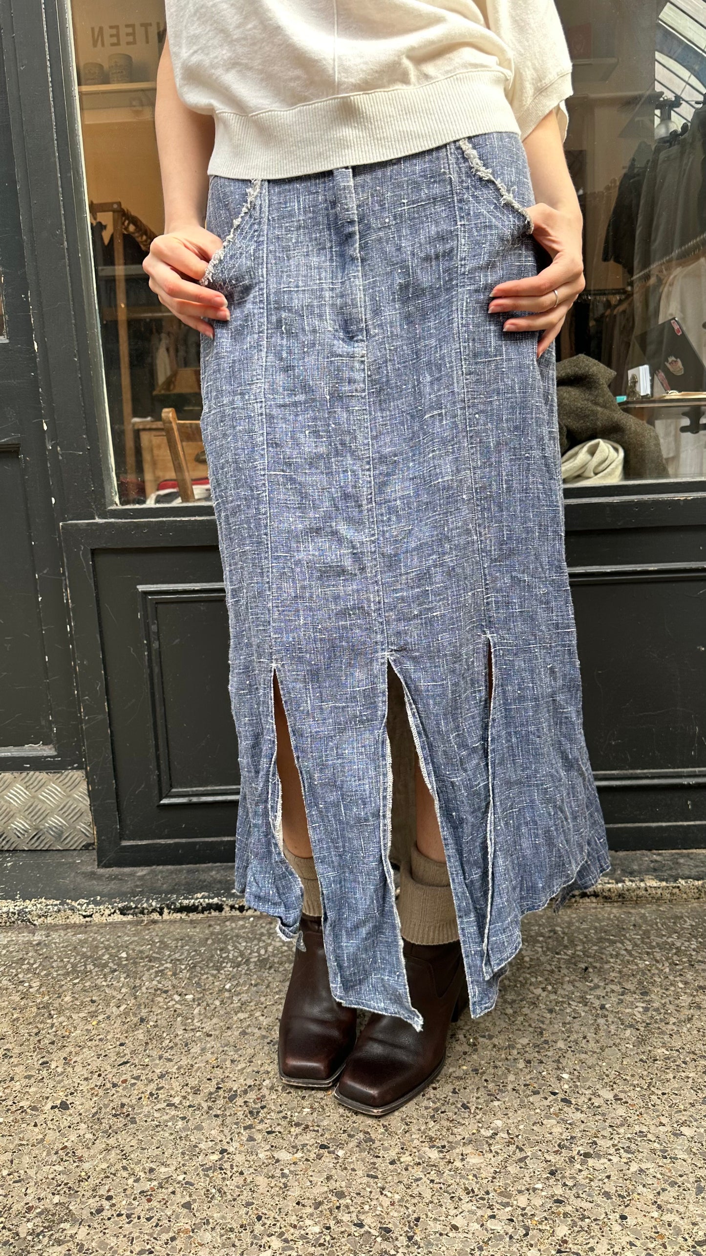 Midi skirt with asymmetric hem