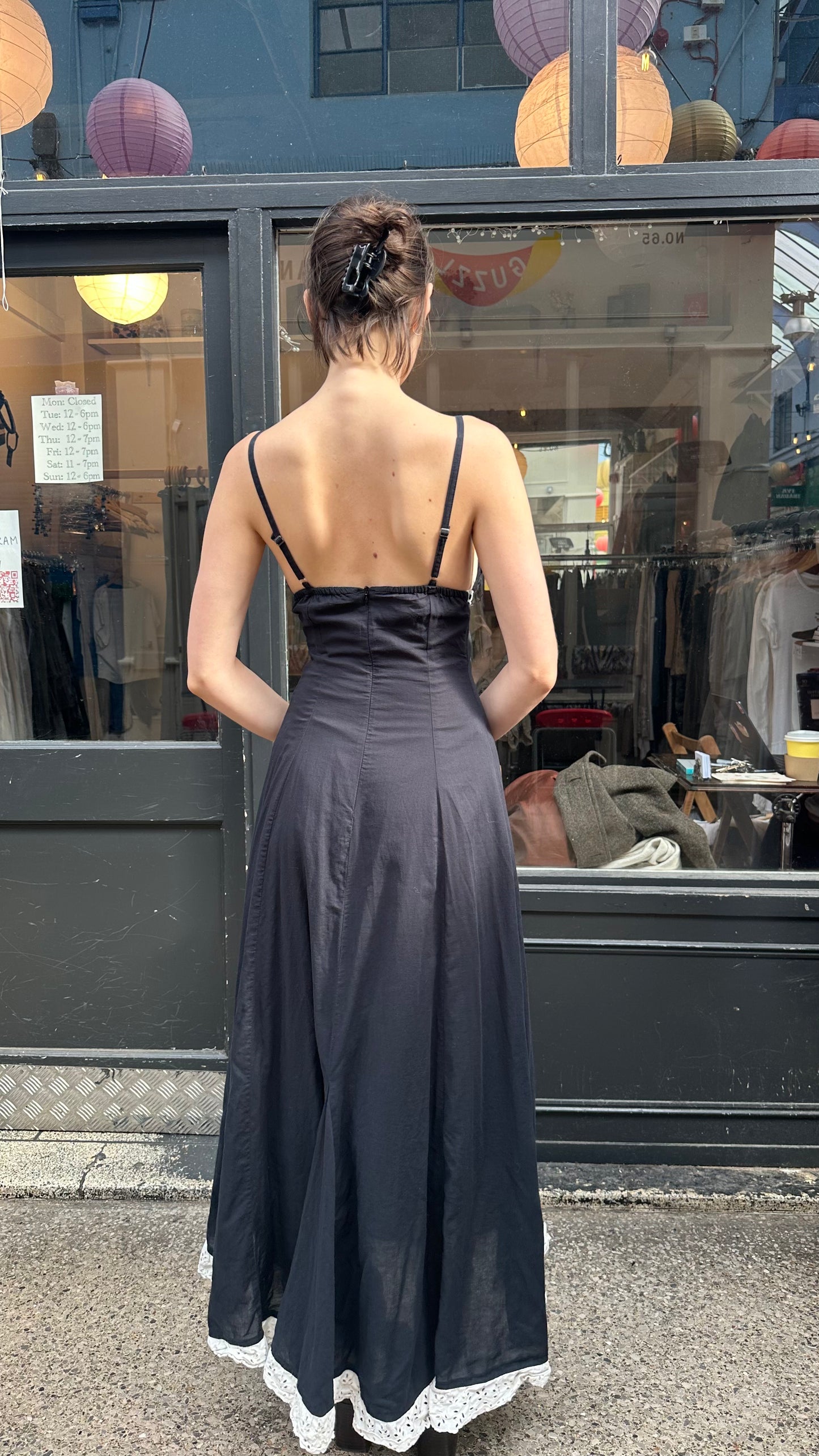 Maxi dress with raw edge appliqué on chest