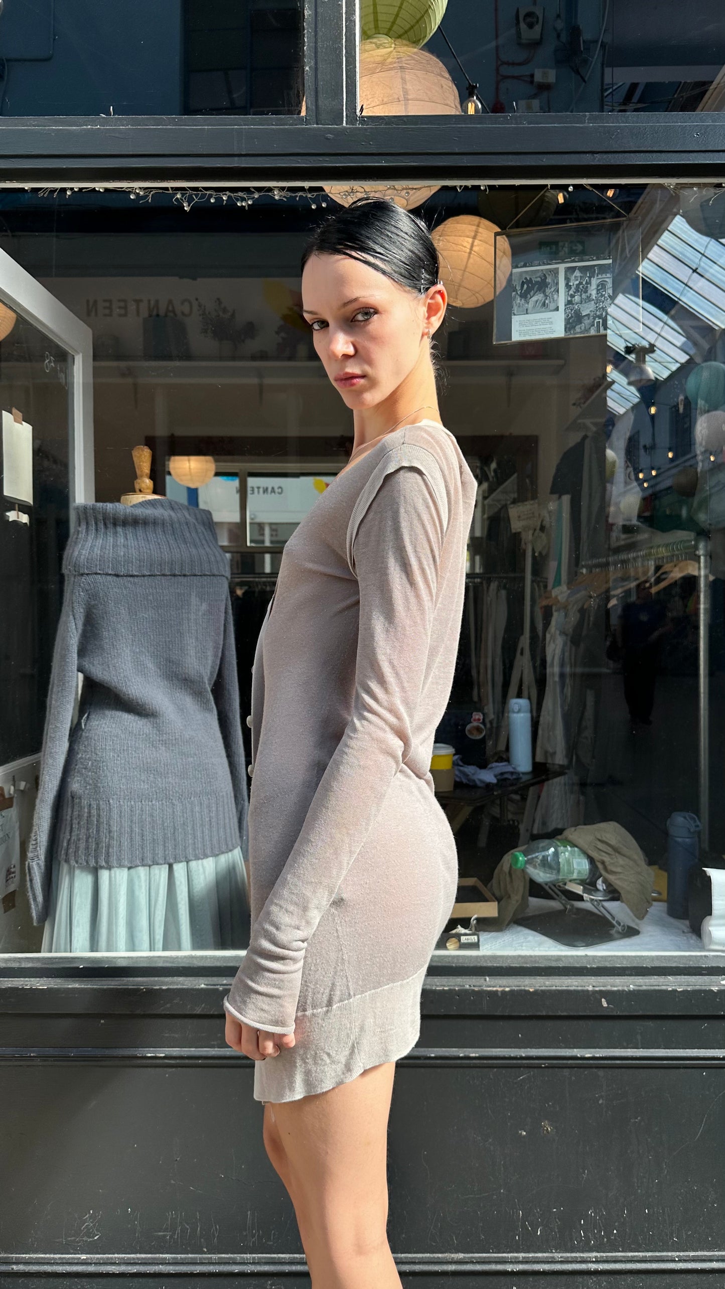 All saints grey sheer cardigan mini dress