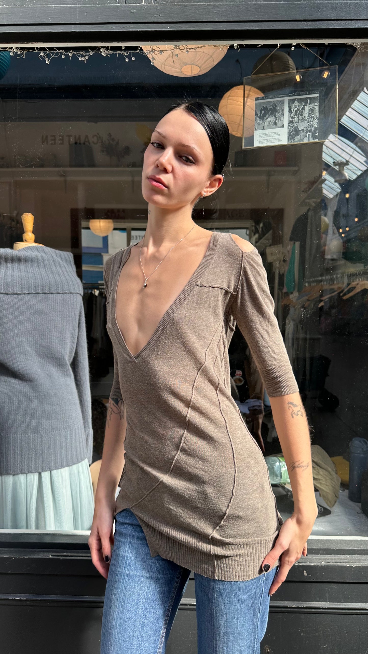 All saints brown cold shoulder top