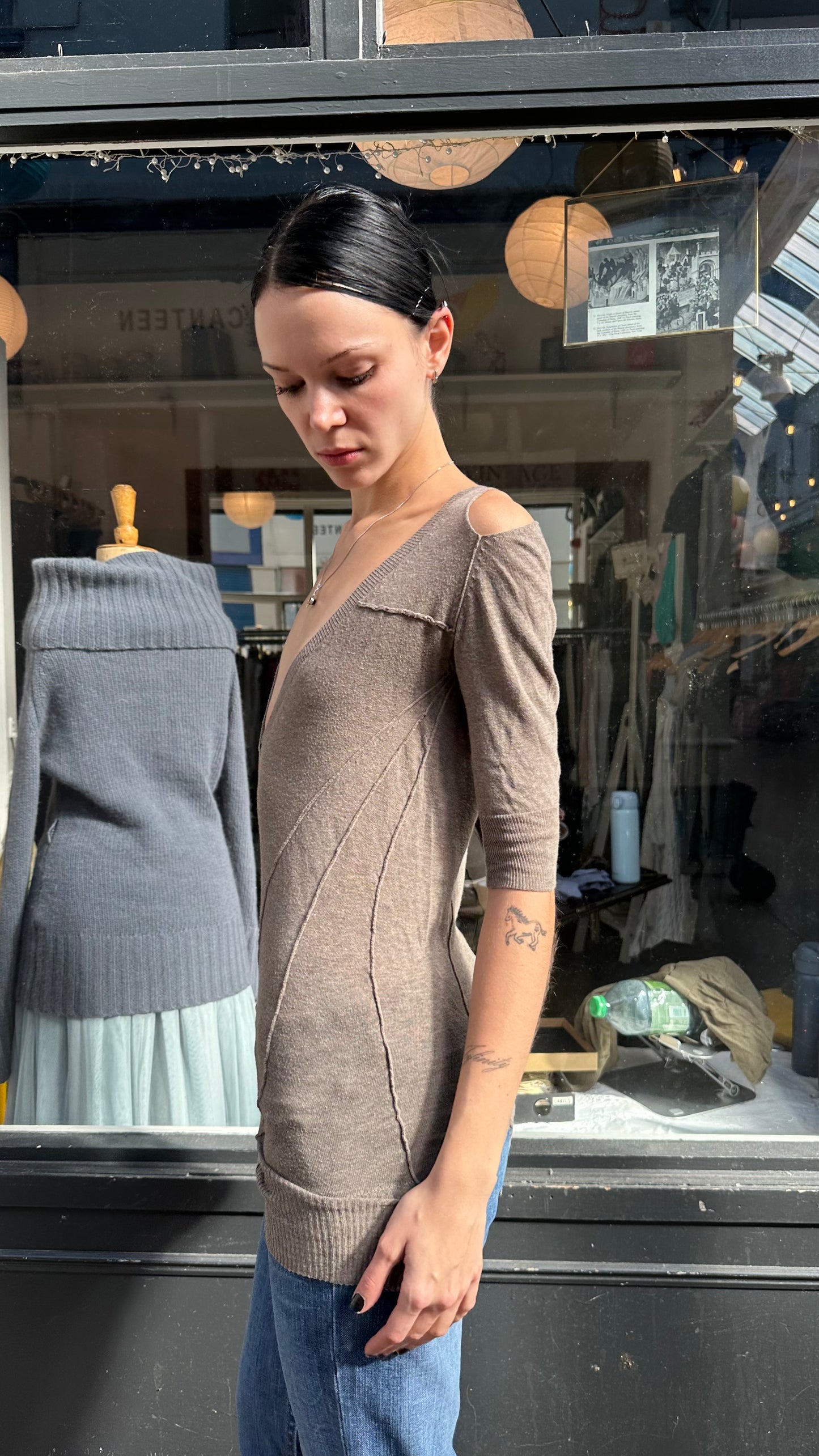 All saints brown cold shoulder top