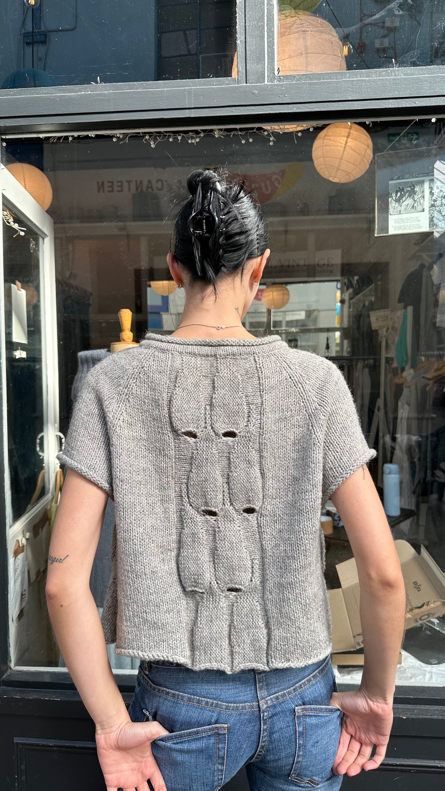 Grey knit pea coat cardigan