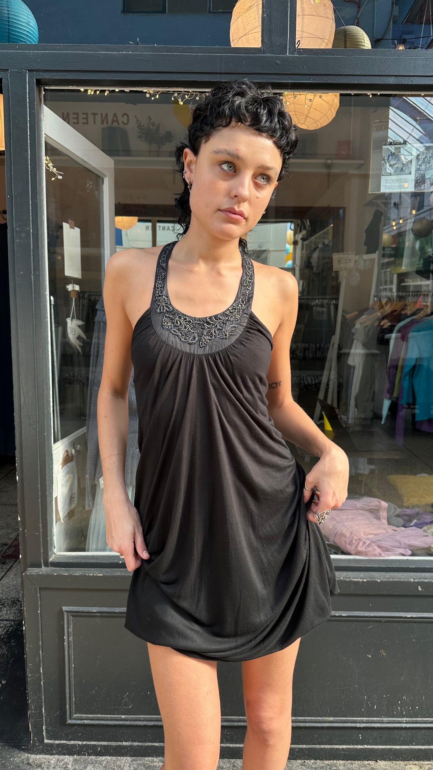 All saints black halter mini dress