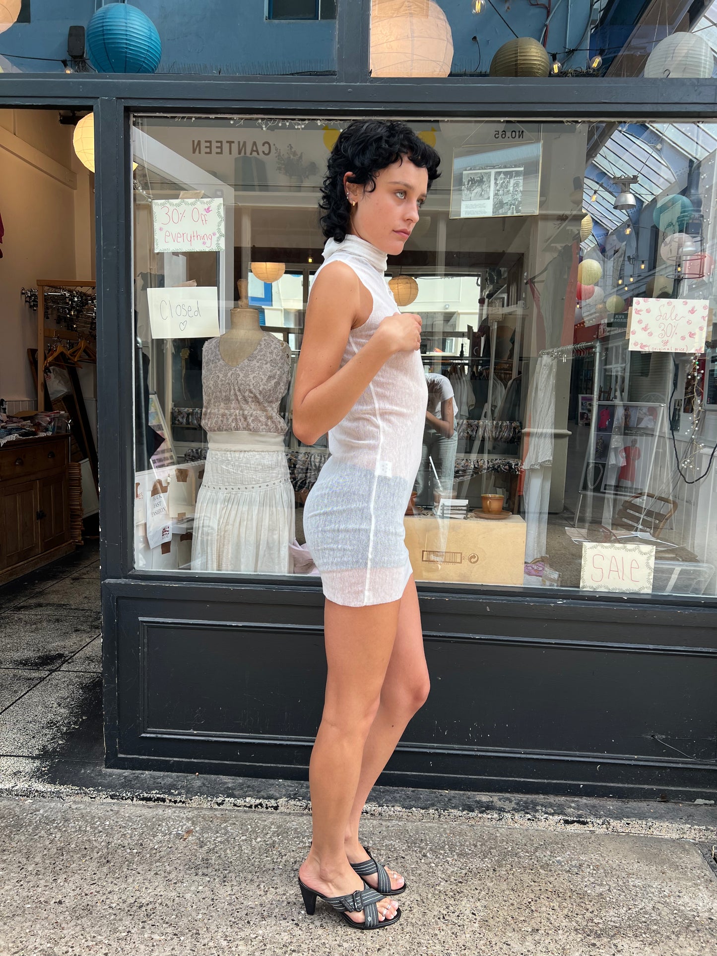 Sheer high neck mini dress