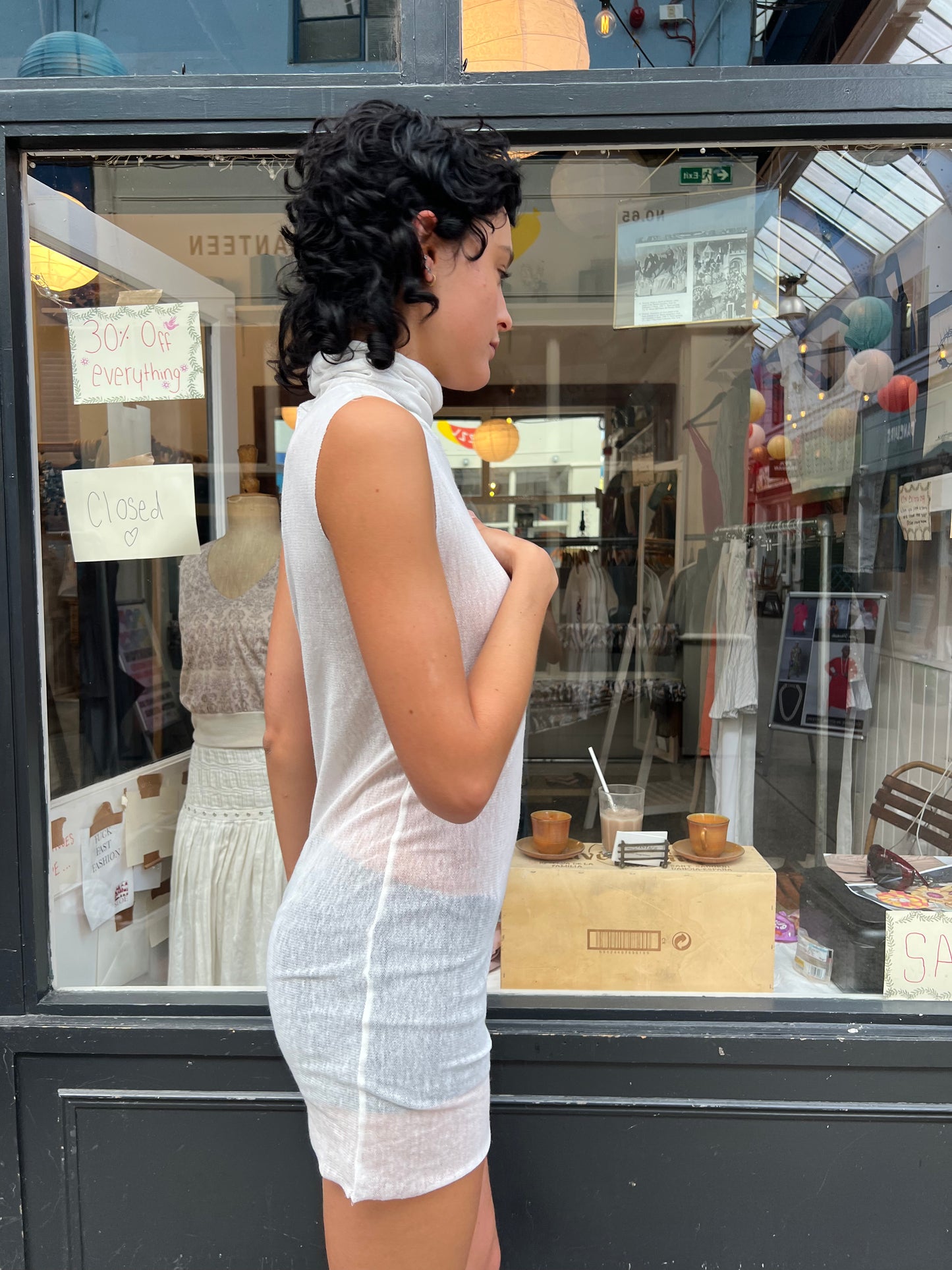 Sheer high neck mini dress