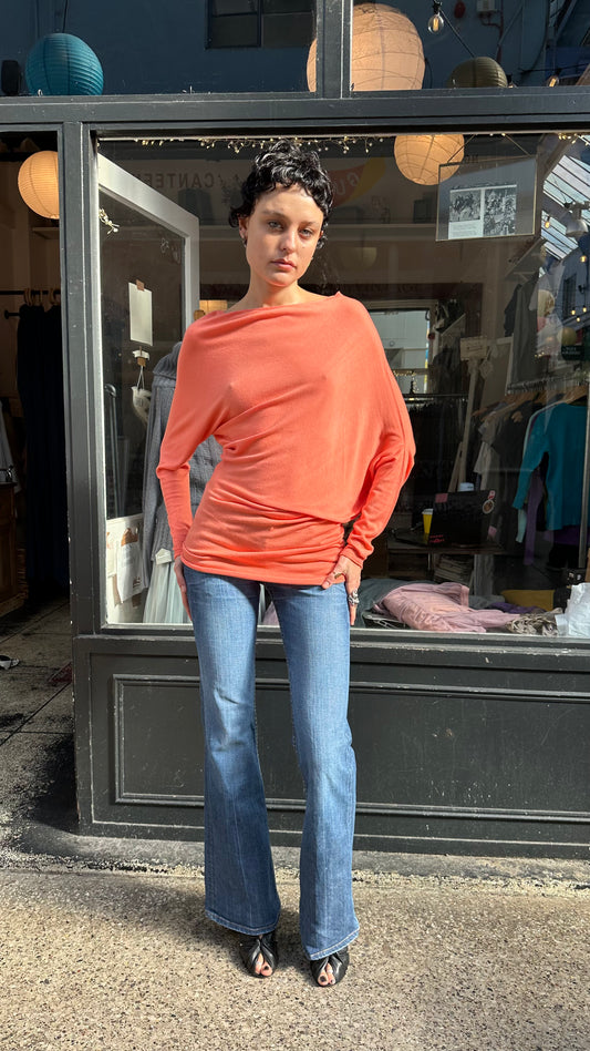 Coral fine knit slouchy mini dress