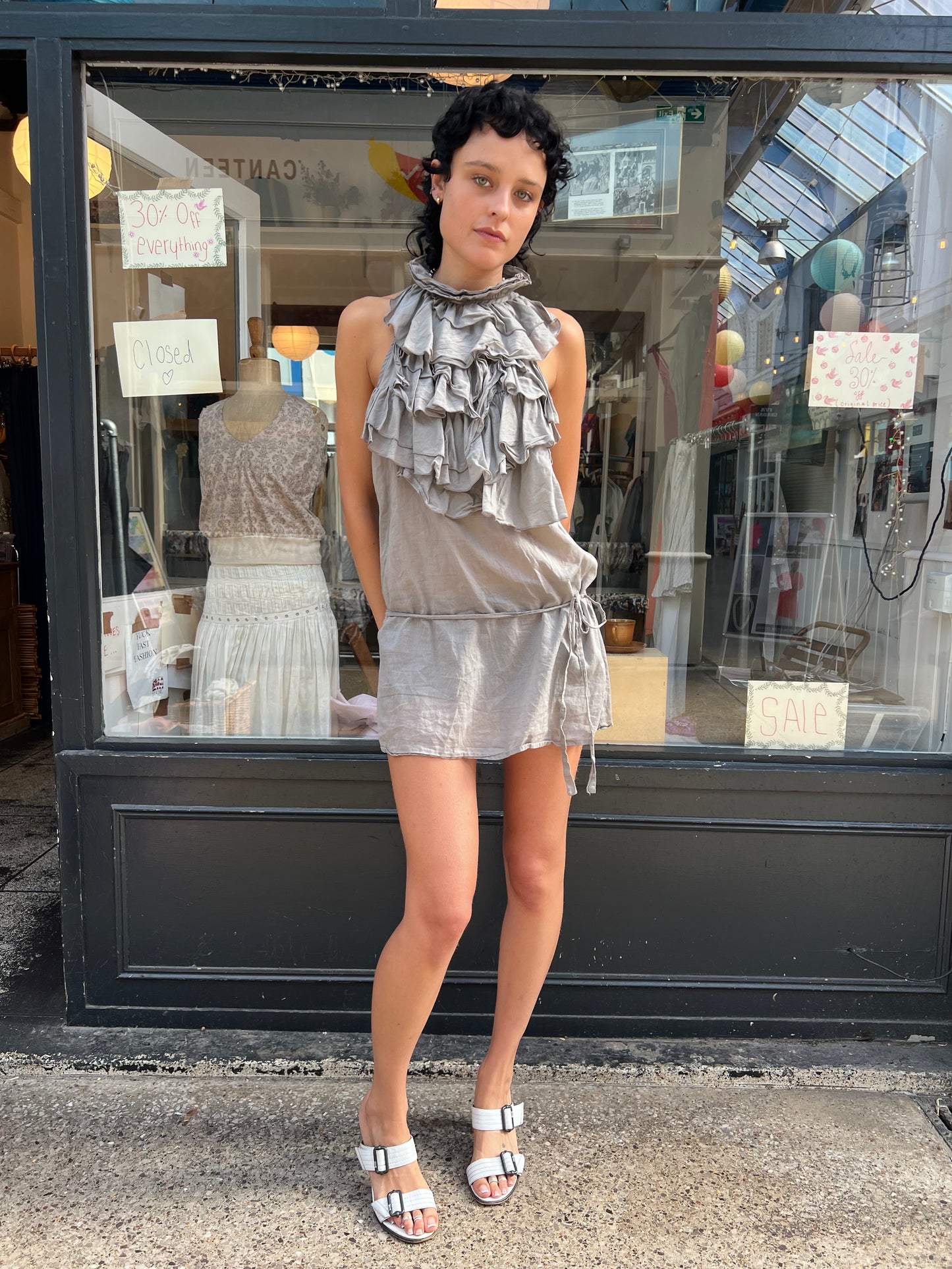 High neck cotton mini dress