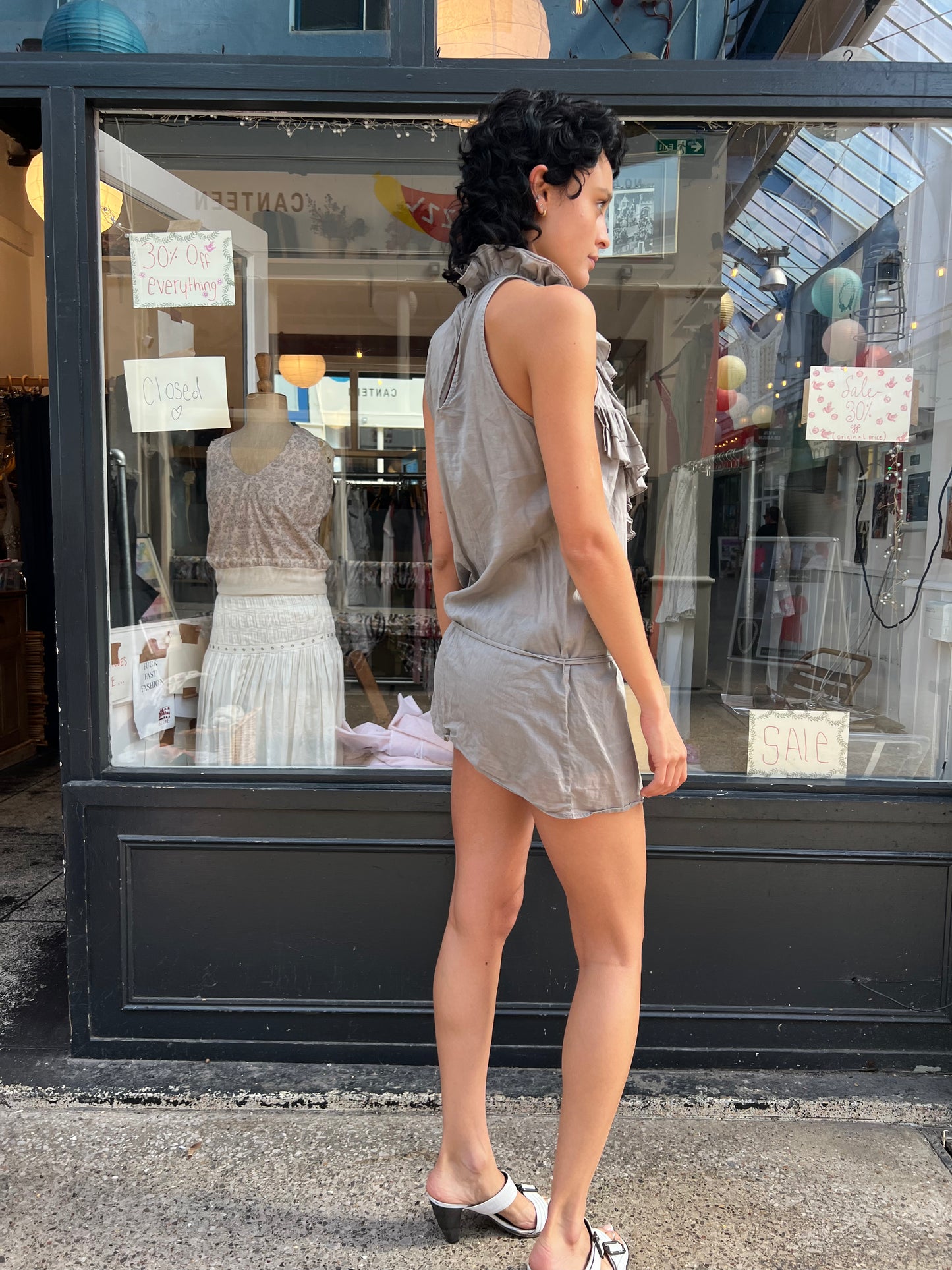 High neck cotton mini dress