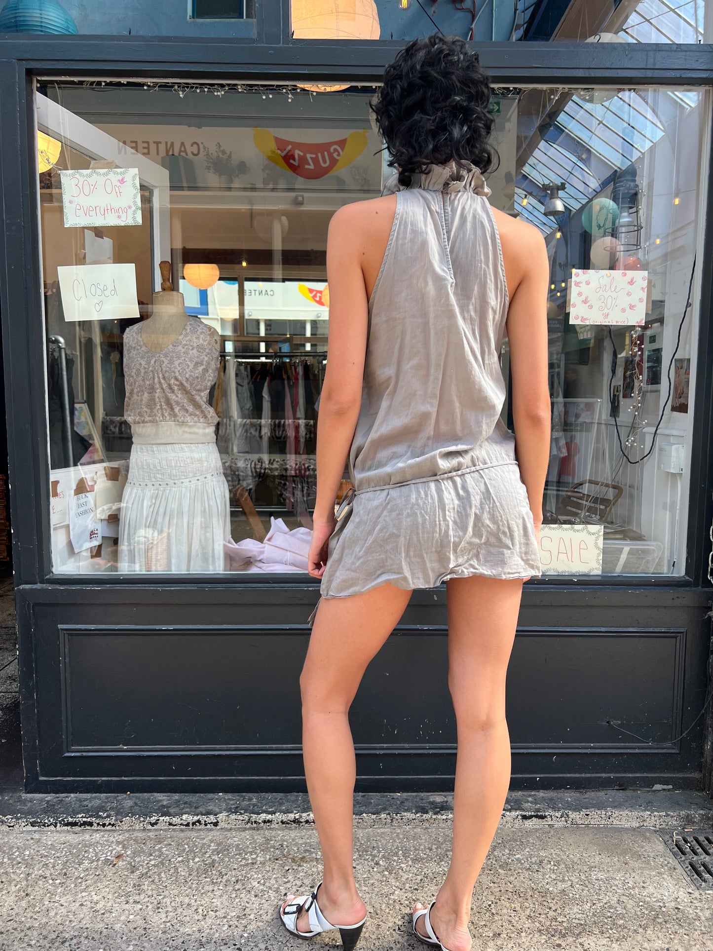 High neck cotton mini dress