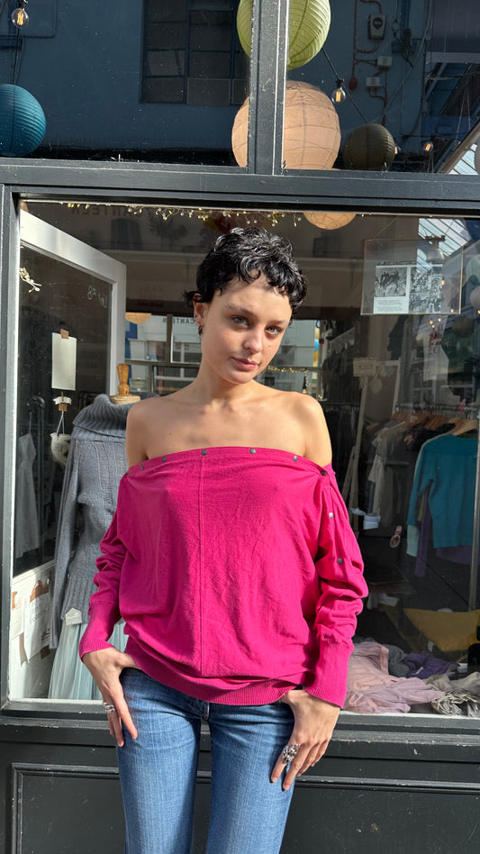 All saints hot pink slouchy popper arm jumper