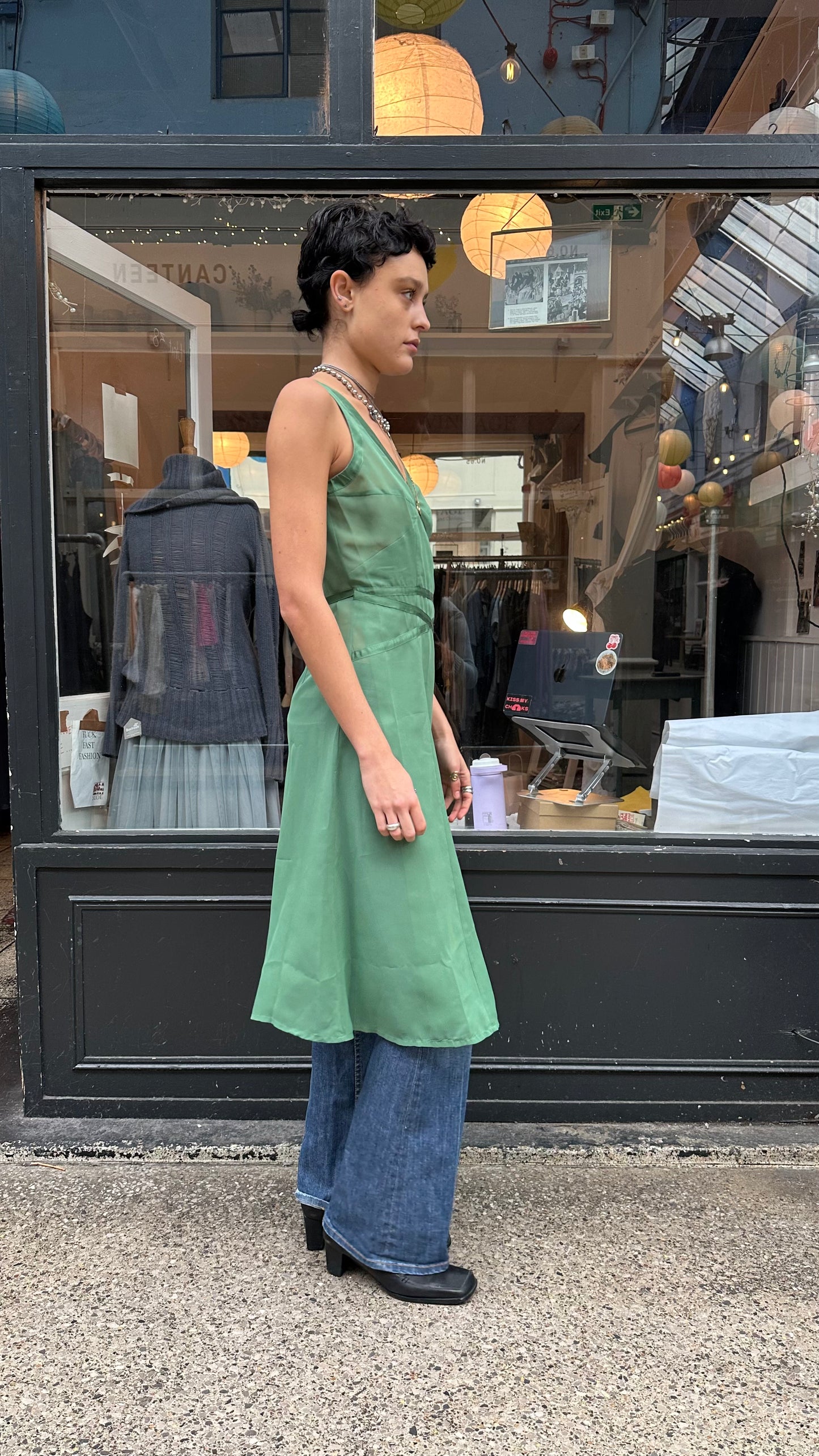 Green sheer wrap dress