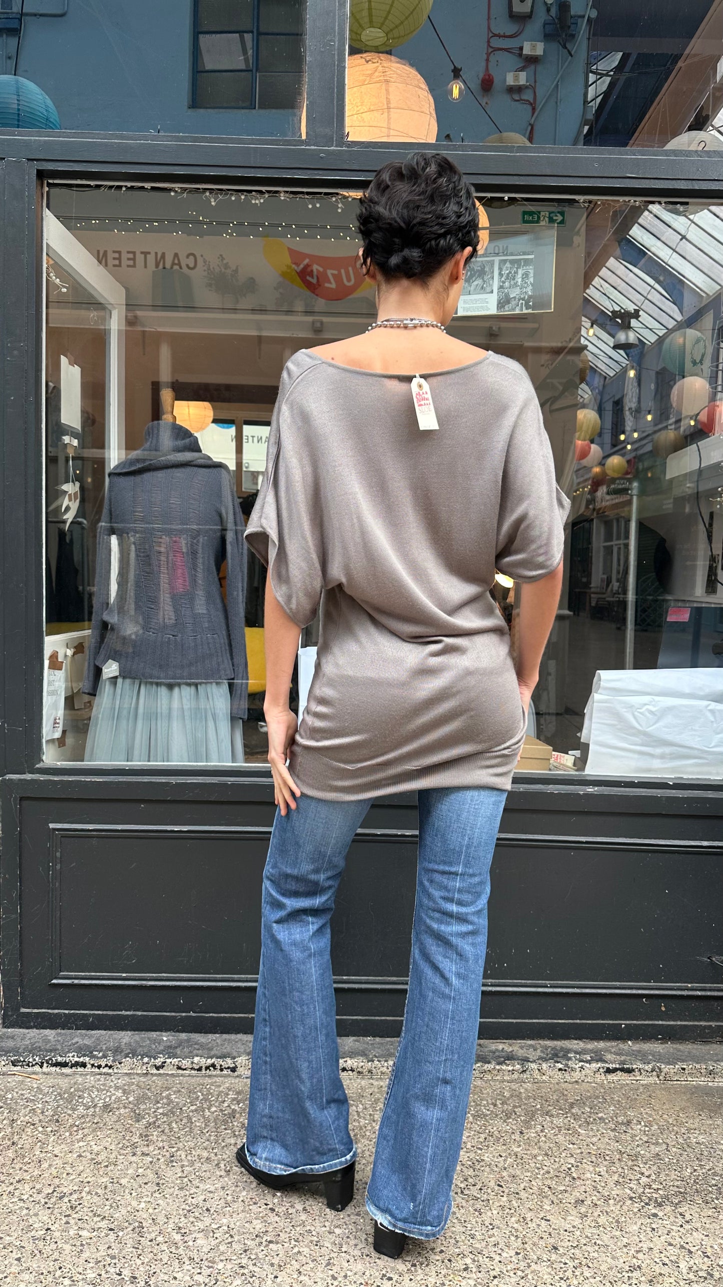 Grey super slouchy knit v neck tunic