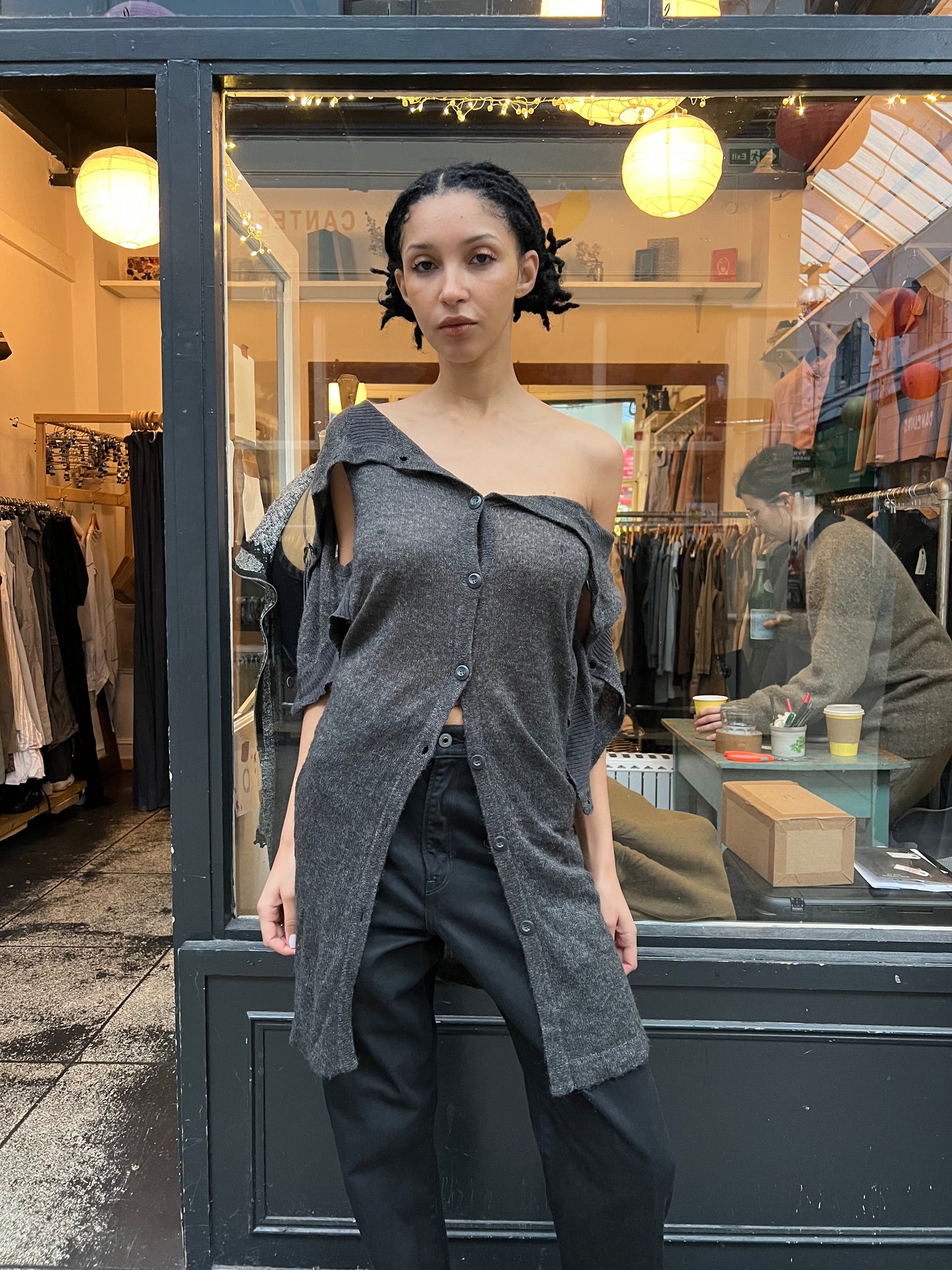 Grey Knitted Dress Jacket Sleeveless