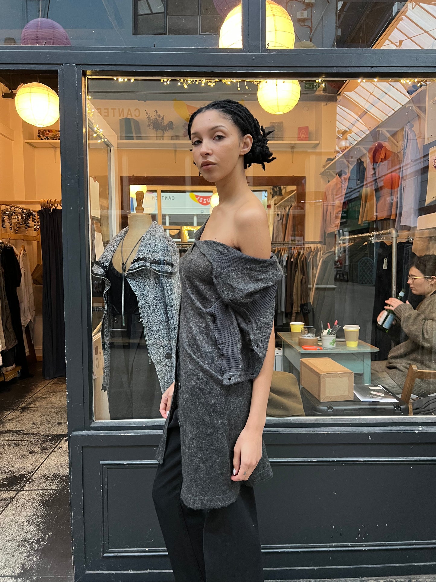 Grey Knitted Dress Jacket Sleeveless