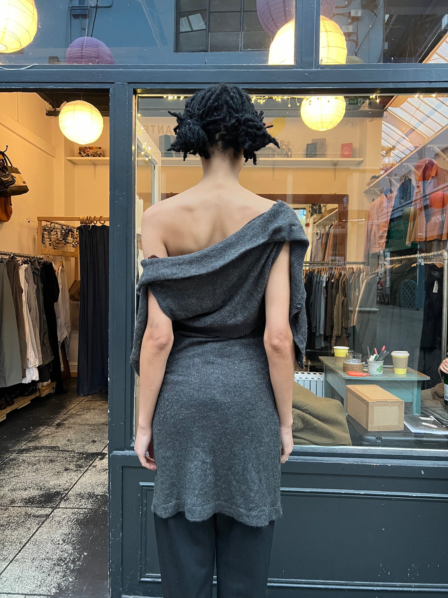 Grey Knitted Dress Jacket Sleeveless