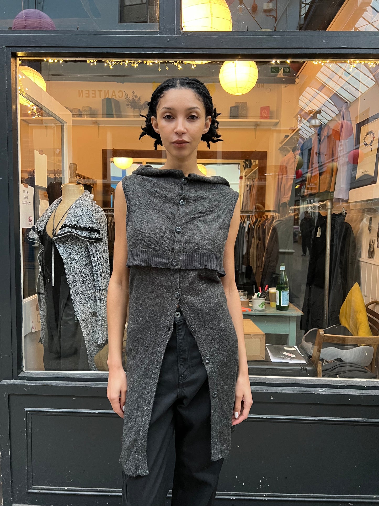 Grey Knitted Dress Jacket Sleeveless