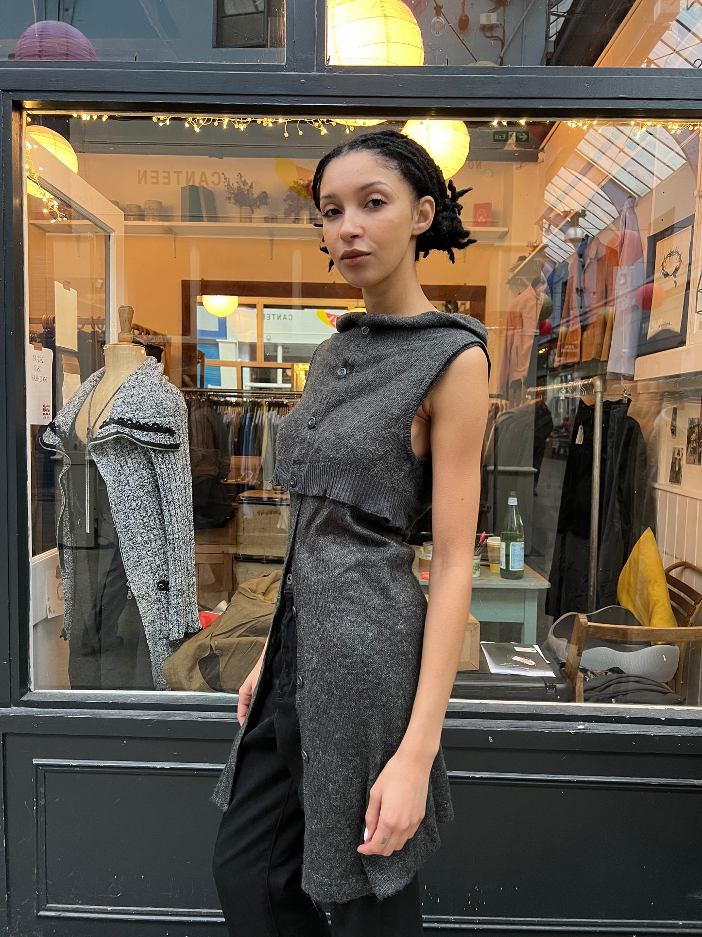 Grey Knitted Dress Jacket Sleeveless
