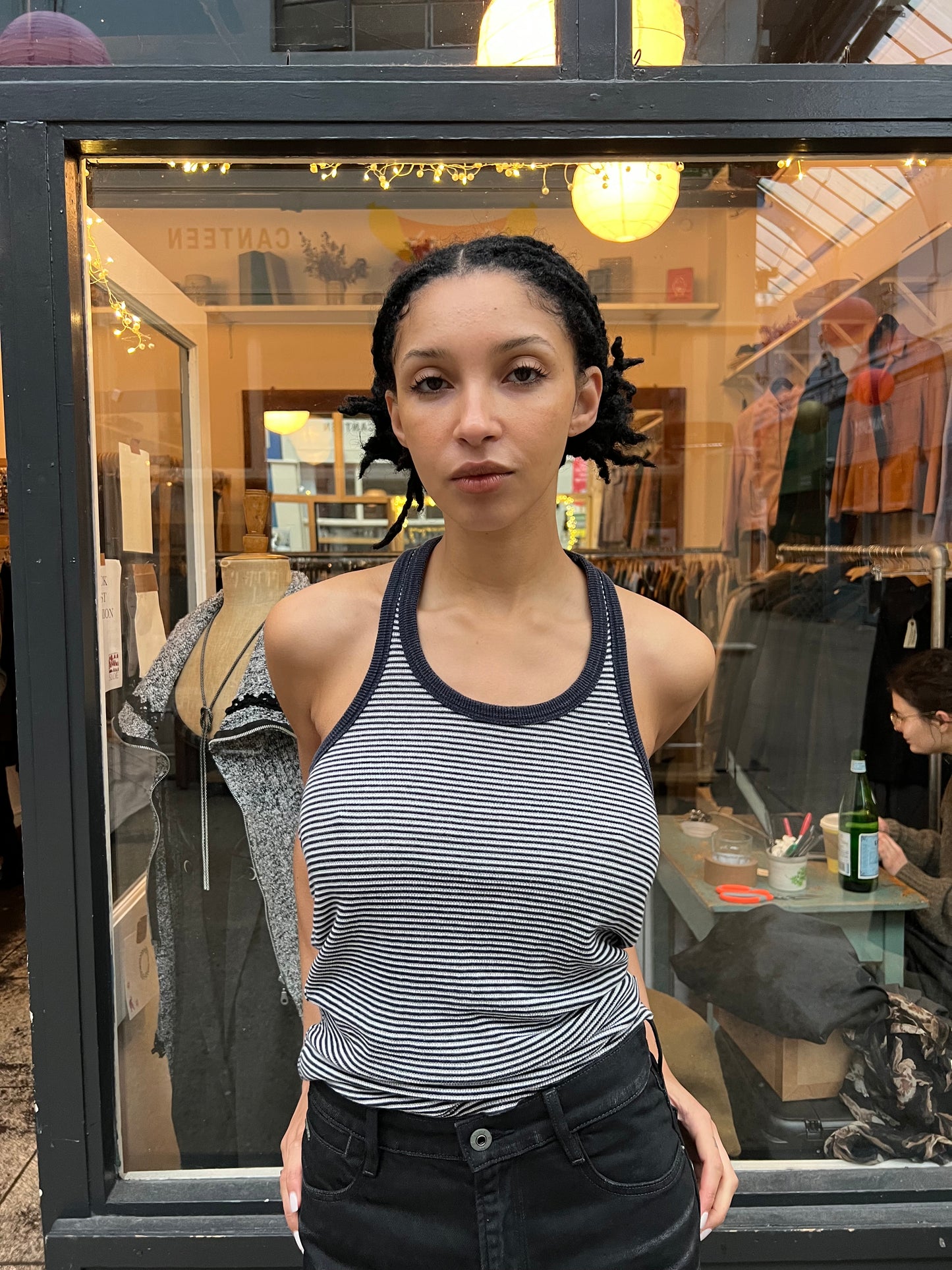 FORNARINA navy and white striped tank top