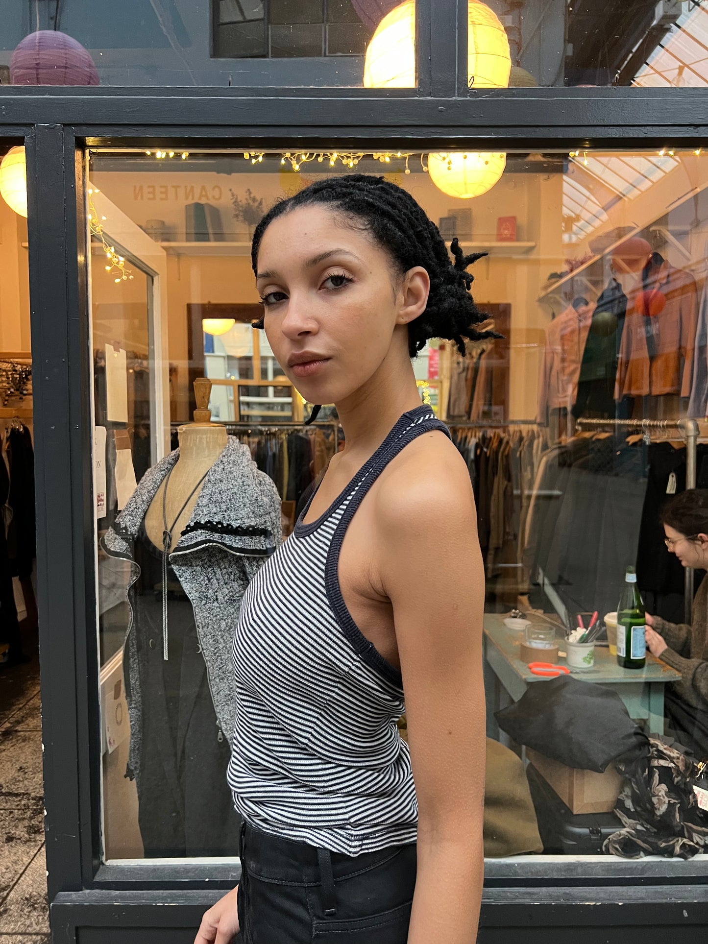 FORNARINA navy and white striped tank top