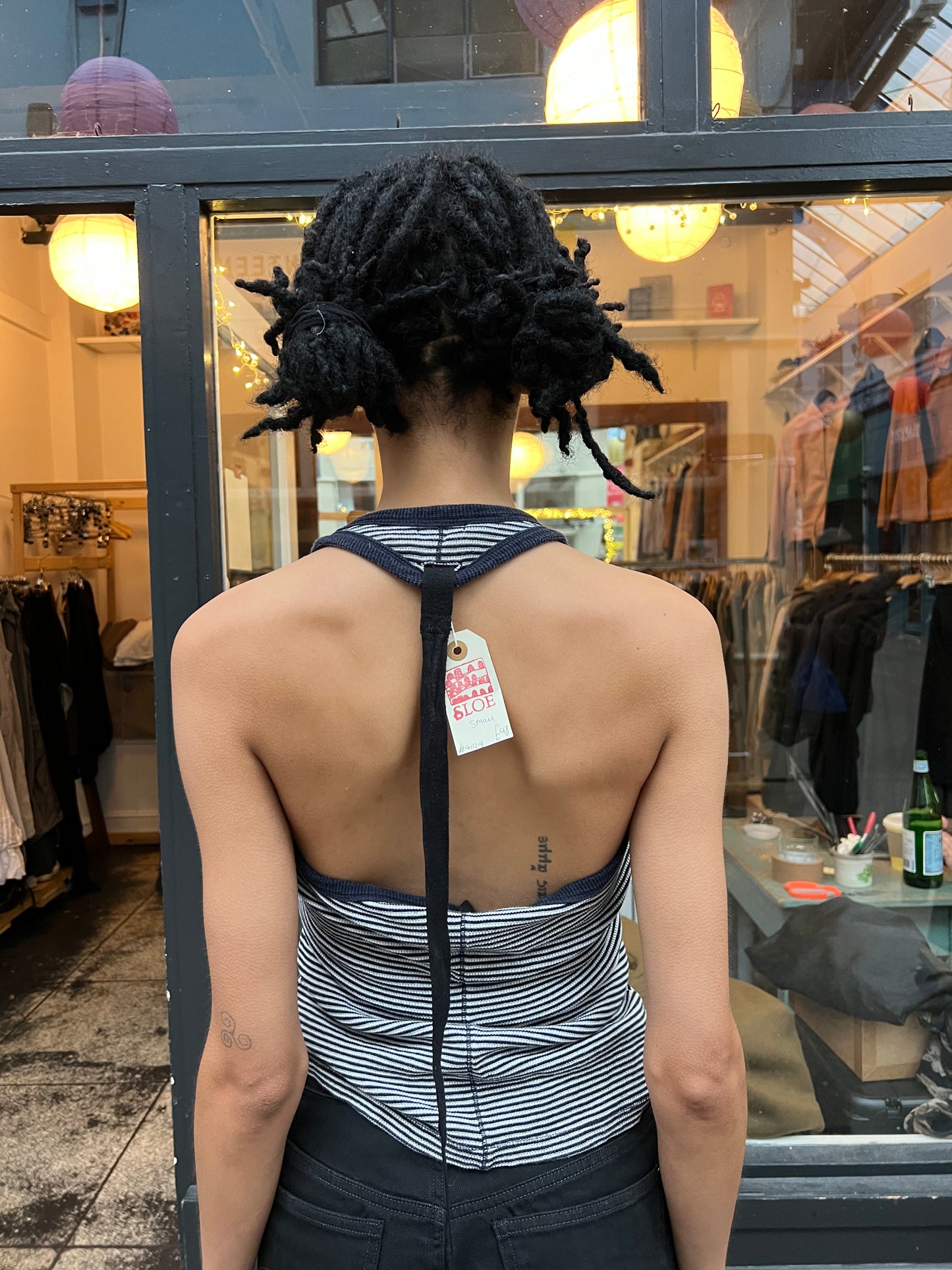 FORNARINA navy and white striped tank top