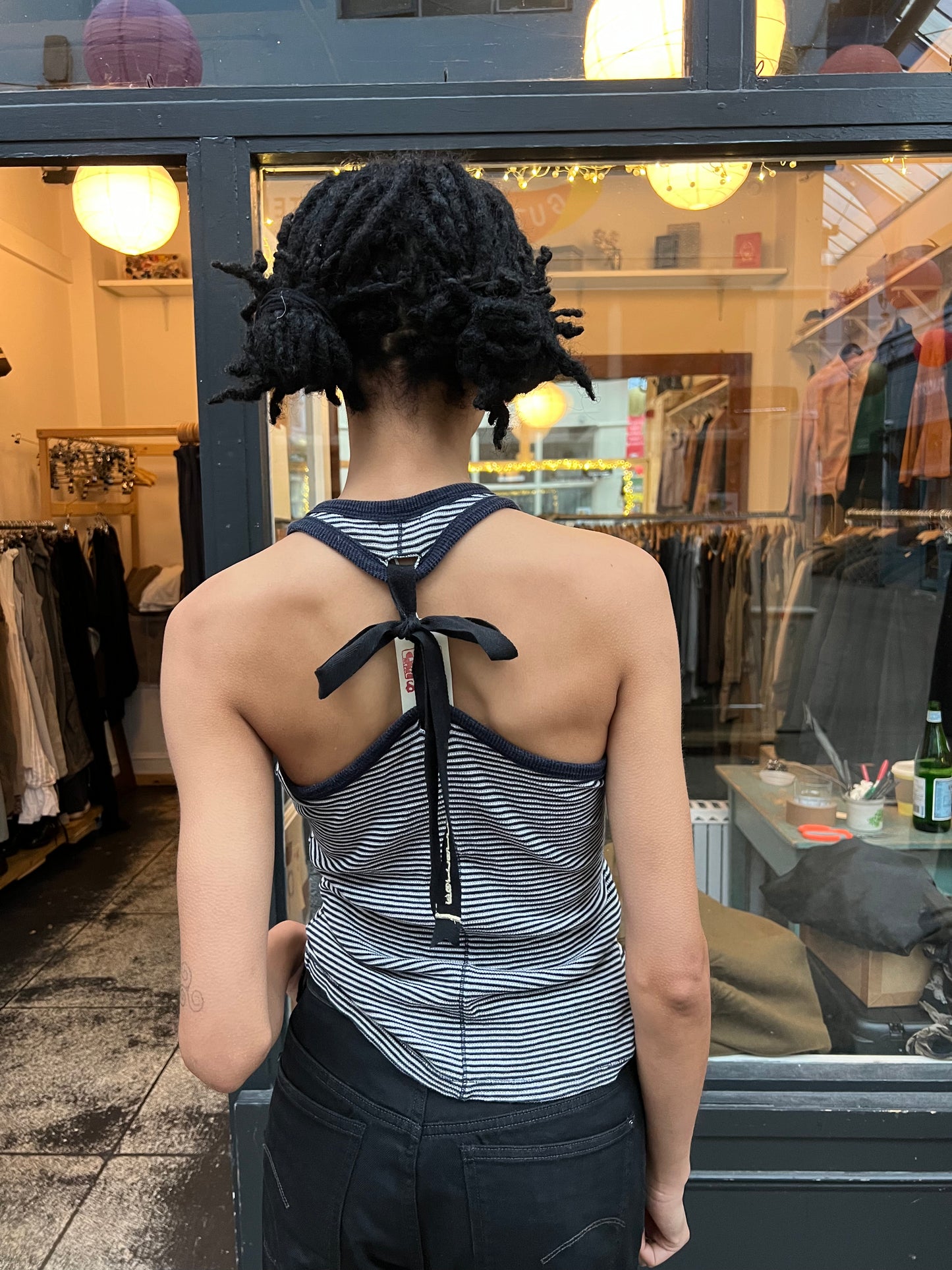 FORNARINA navy and white striped tank top