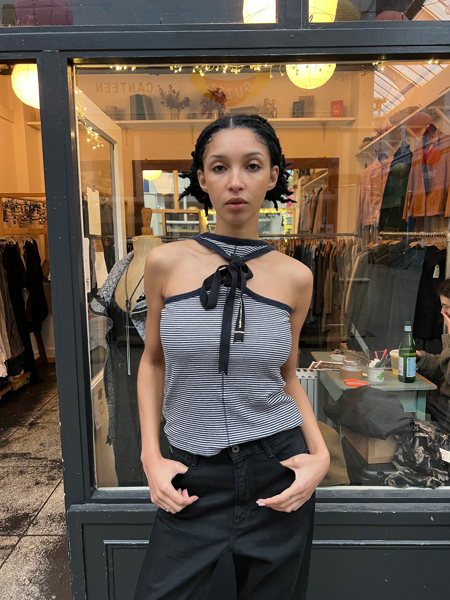 FORNARINA navy and white striped tank top