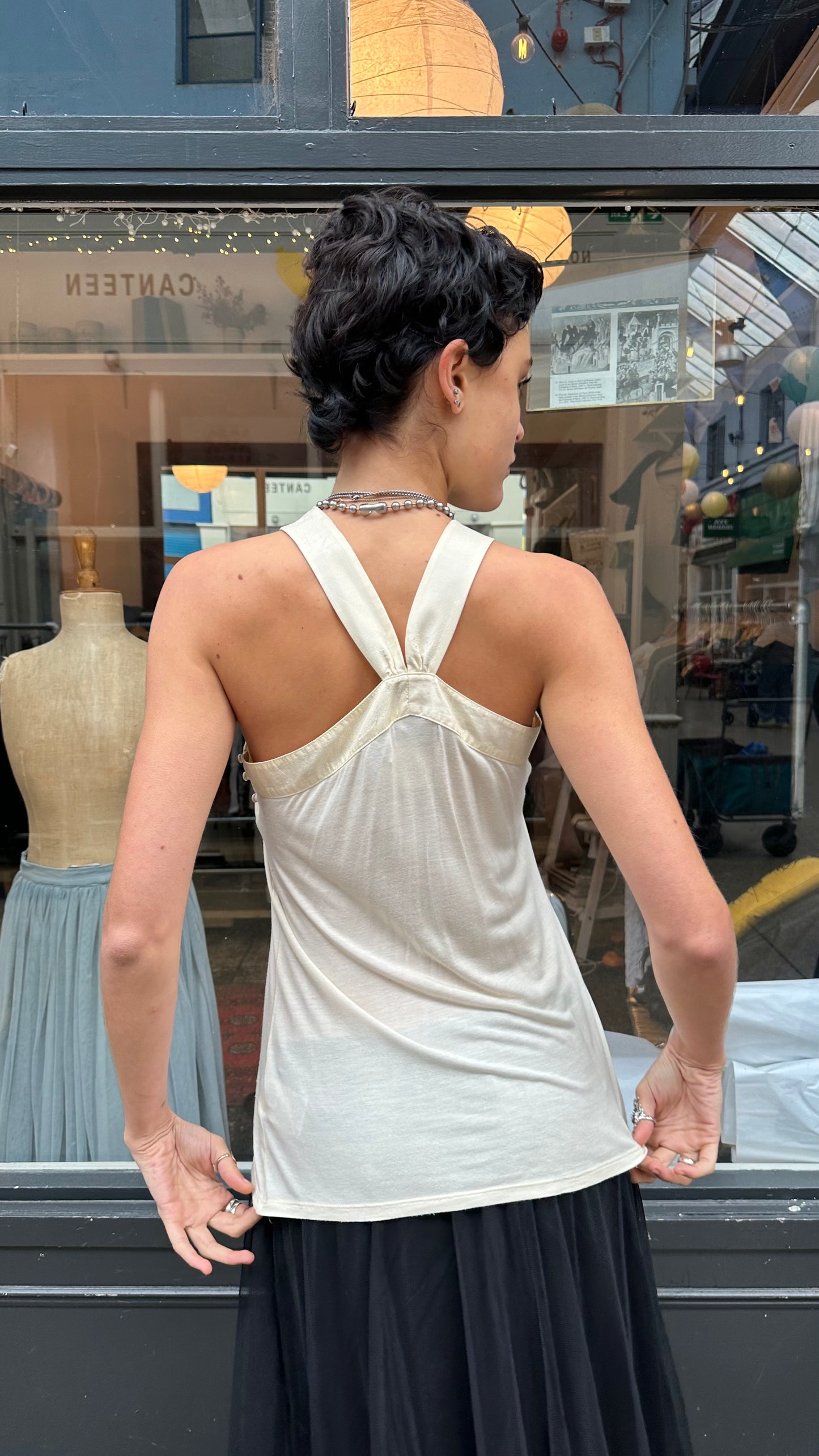 Asymmetric high neck top