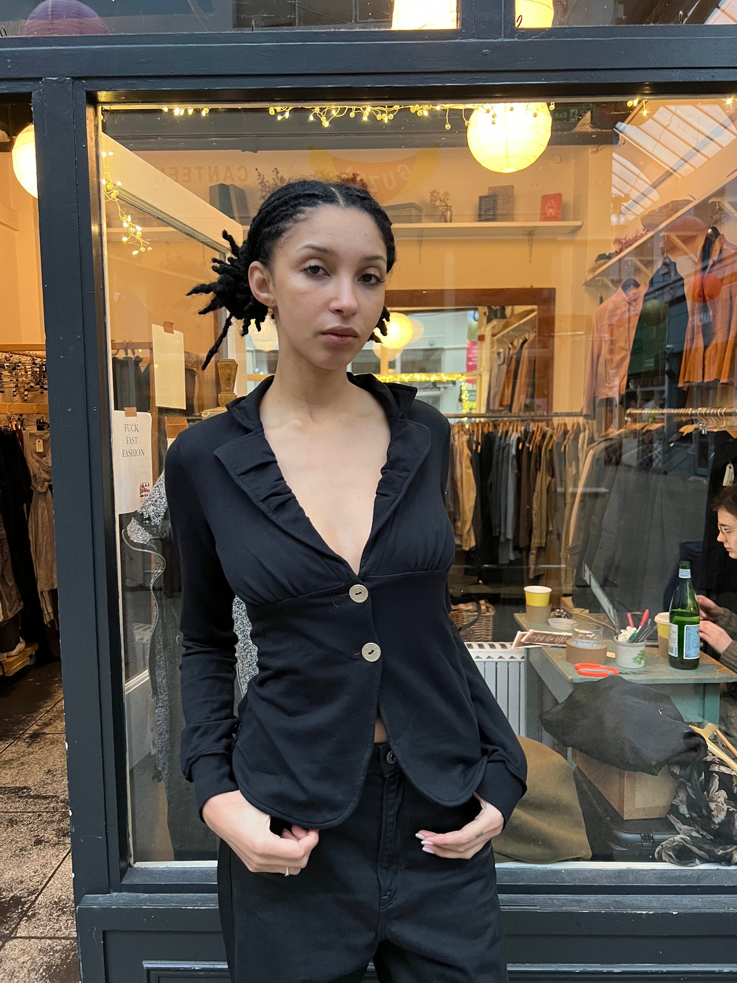 Cotton jacket with bustle