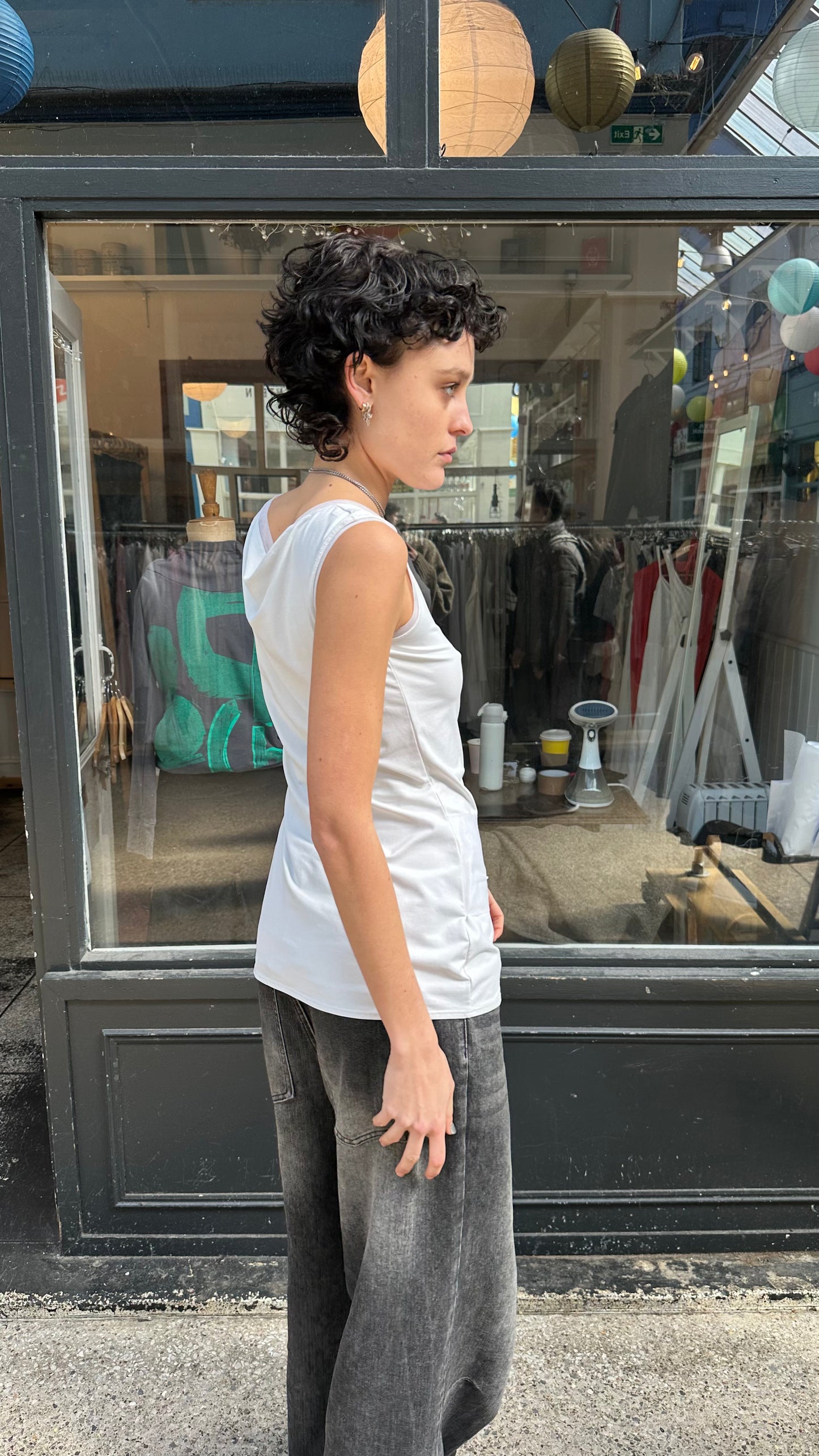 White tank with tulle ribbon